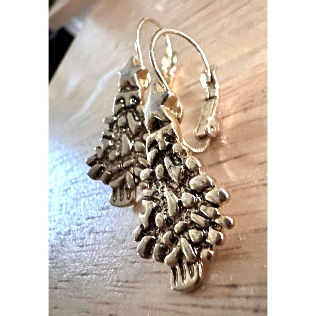 Handmade Vintage Christmas Tree Earrings Star Topper Gold Tone Eurowi Size ONE SIZE - 6 Thumbnail