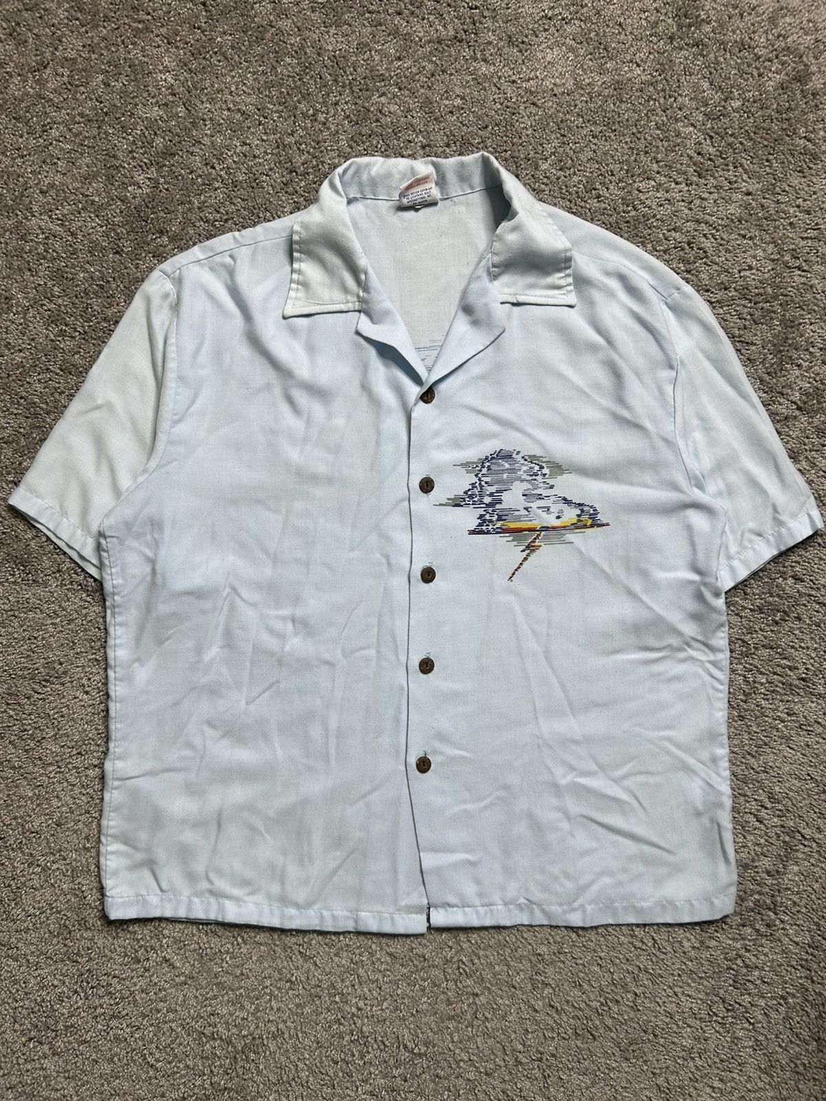 Vintage Vintage 70/80s Lightning Bolt Rayon Button Up Baby Blue Size US XL / EU 56 / 4 - 1 Thumbnail