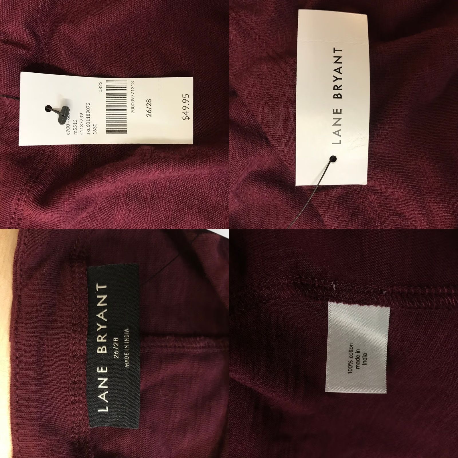 Vintage Lane Bryant Plus Size 26 28 Burgundy Long Sleeve Lace Detail Tunic Top Size 4XL / US 24-26 - 8 Thumbnail