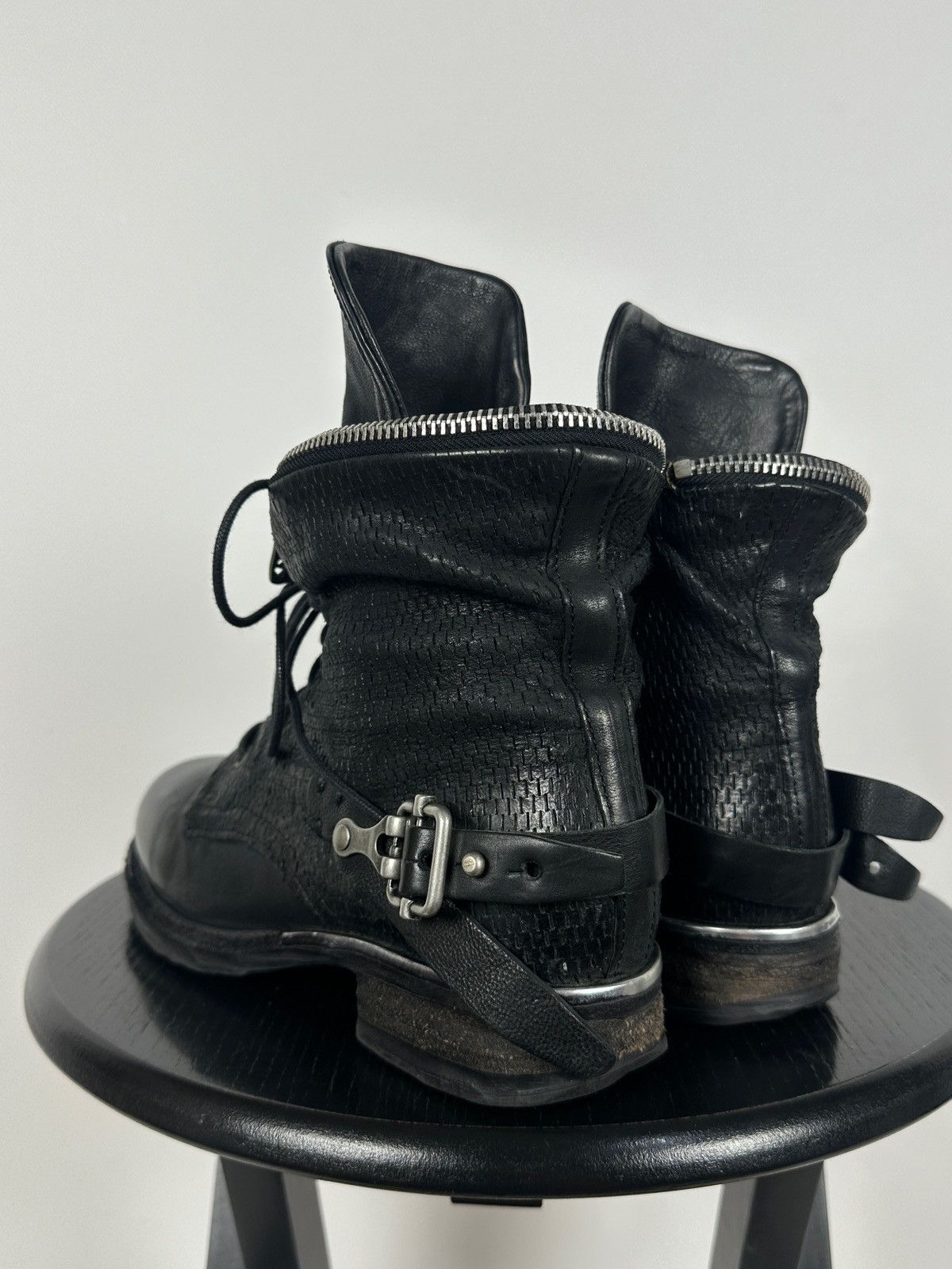 A.S.98 A.S.98. Airstep Black Leather Biker Zip Buckle Ankle Boots Size US 8 / IT 38 - 3 Thumbnail