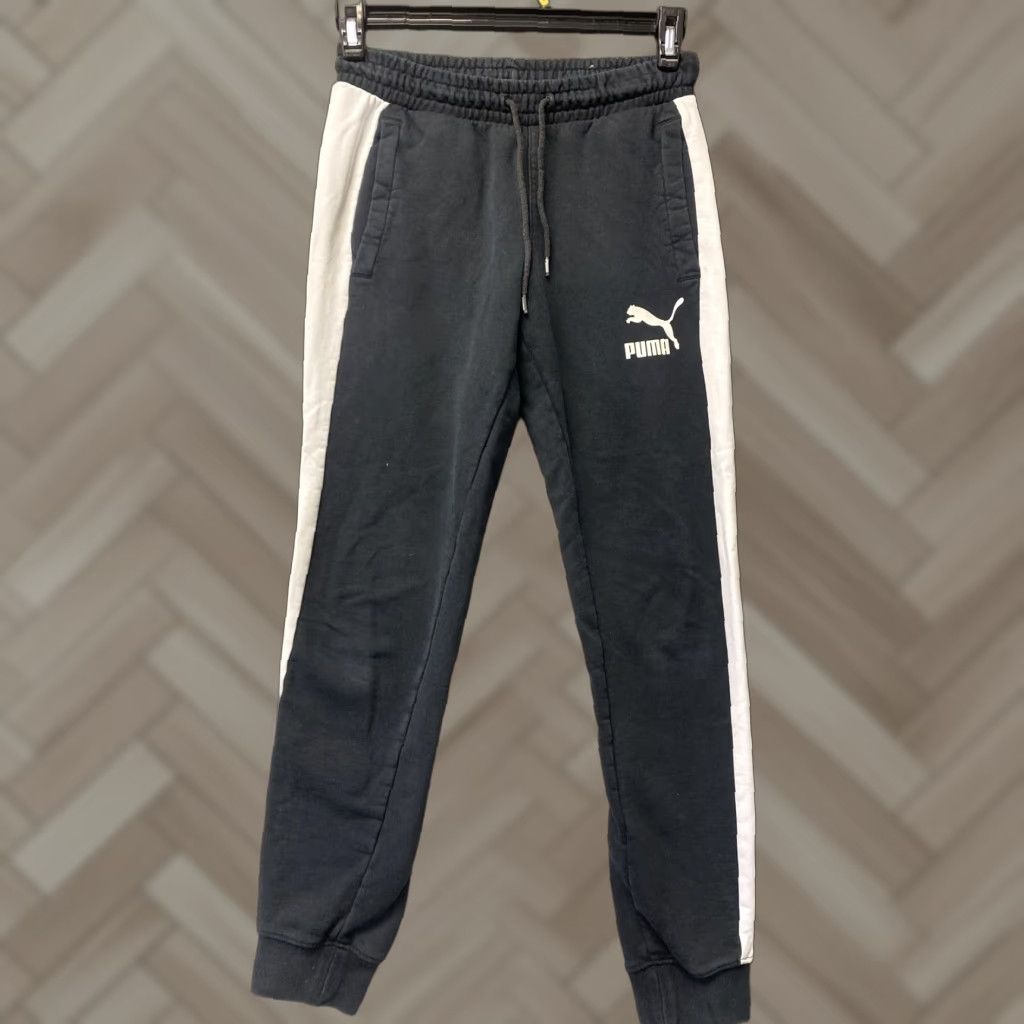 Puma VINTAGE Puma Sweatpants Men Small Black Logo Fleece Straight Leg Activewear Regular Fit Size US 29 - 1 Thumbnail