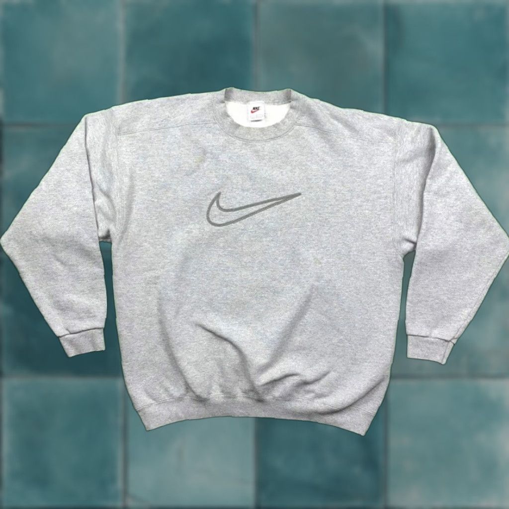 VINTAGE Nike Sweatshirt Gray Center Swoosh 90s Charli D'Amelio Mens Large Pullover Sweatshirt