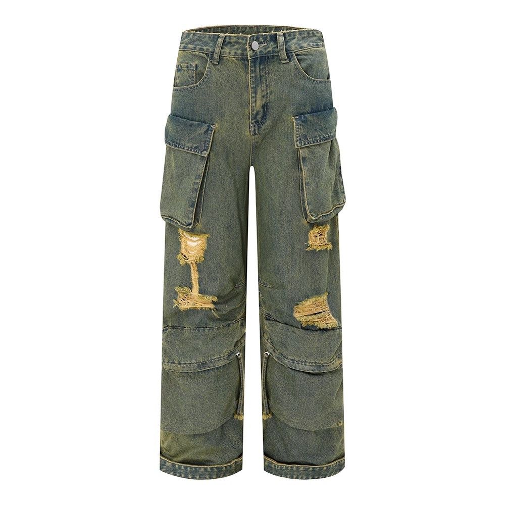 Japanese Brand × Jean High street trend washed distressed cargo ripped jeans Size US 32 / EU 48 - 1 Thumbnail