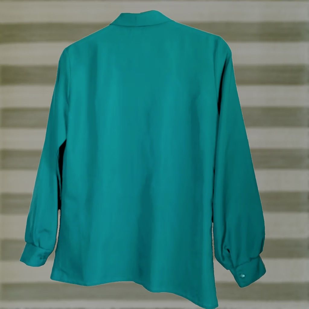 Vintage VINTAGE Classic Fashions Blouse Women Size 8 Teal Tie Neck Long Sleeve Button Up Ballon Sleeve Blue/Green Regular Womens Size M / US 6-8 / IT 42-44 - 1 Thumbnail