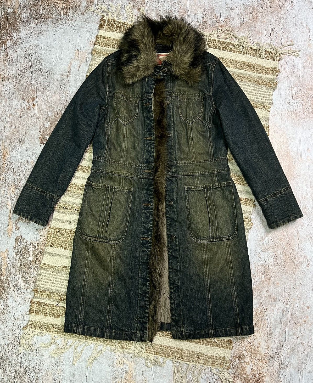 Image of Vintage Japanese Style River Island Acid Washed Denim Coat, Women's (Size Small)