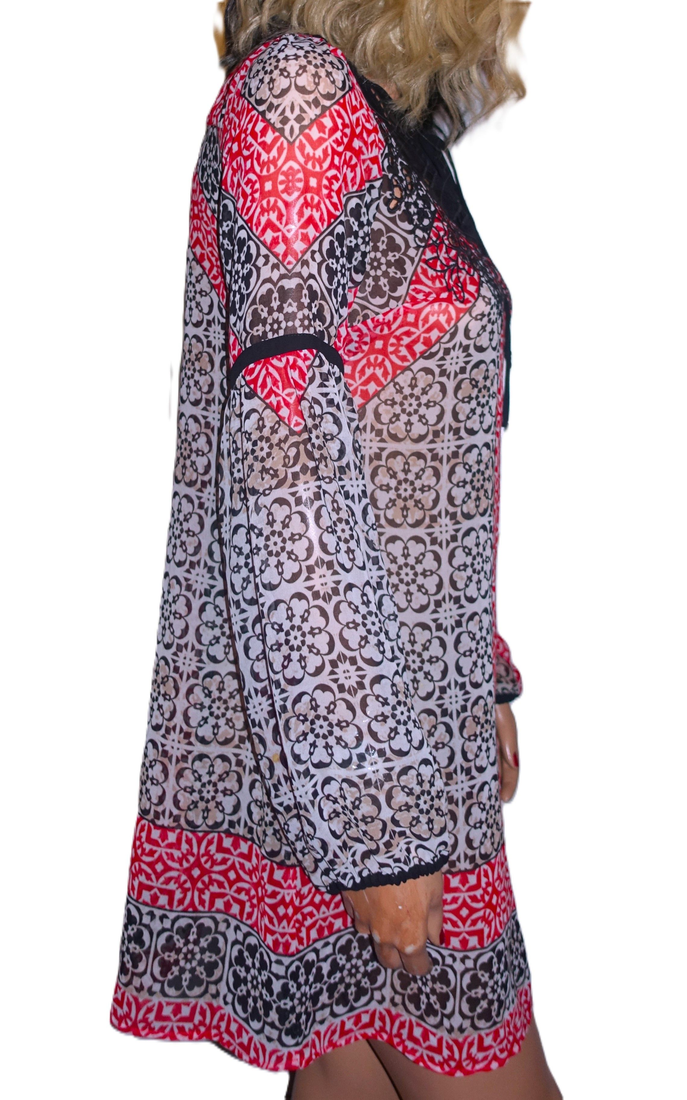 Bebe Bebe Black Red Boho Dress S/P Size S / US 4 / IT 40 - 6 Thumbnail