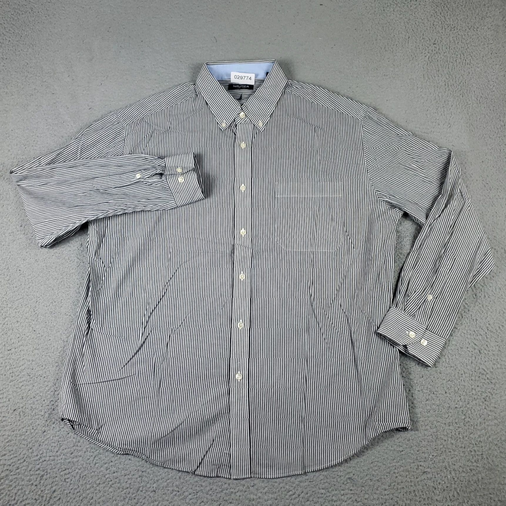 Nautica Nautica Dress Shirt Mens Size 17 Gray Striped Long Sleeve Button-Up Size 46R - 2 Thumbnail