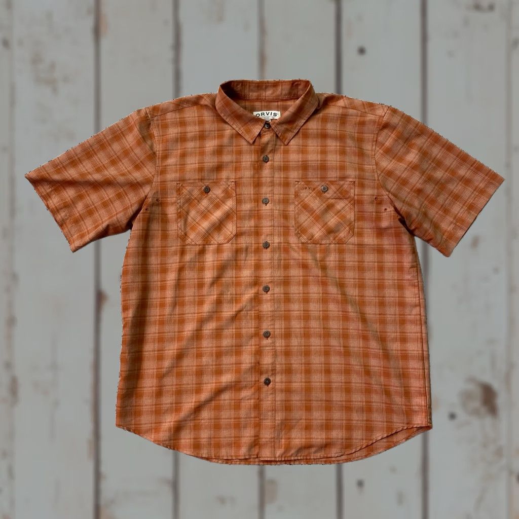Orvis Orvis Mens XL Orange Plaid Tech Button Up Short Sleeve Fishing Shirt Outdoor Size US XL / EU 56 / 4 - 1 Thumbnail