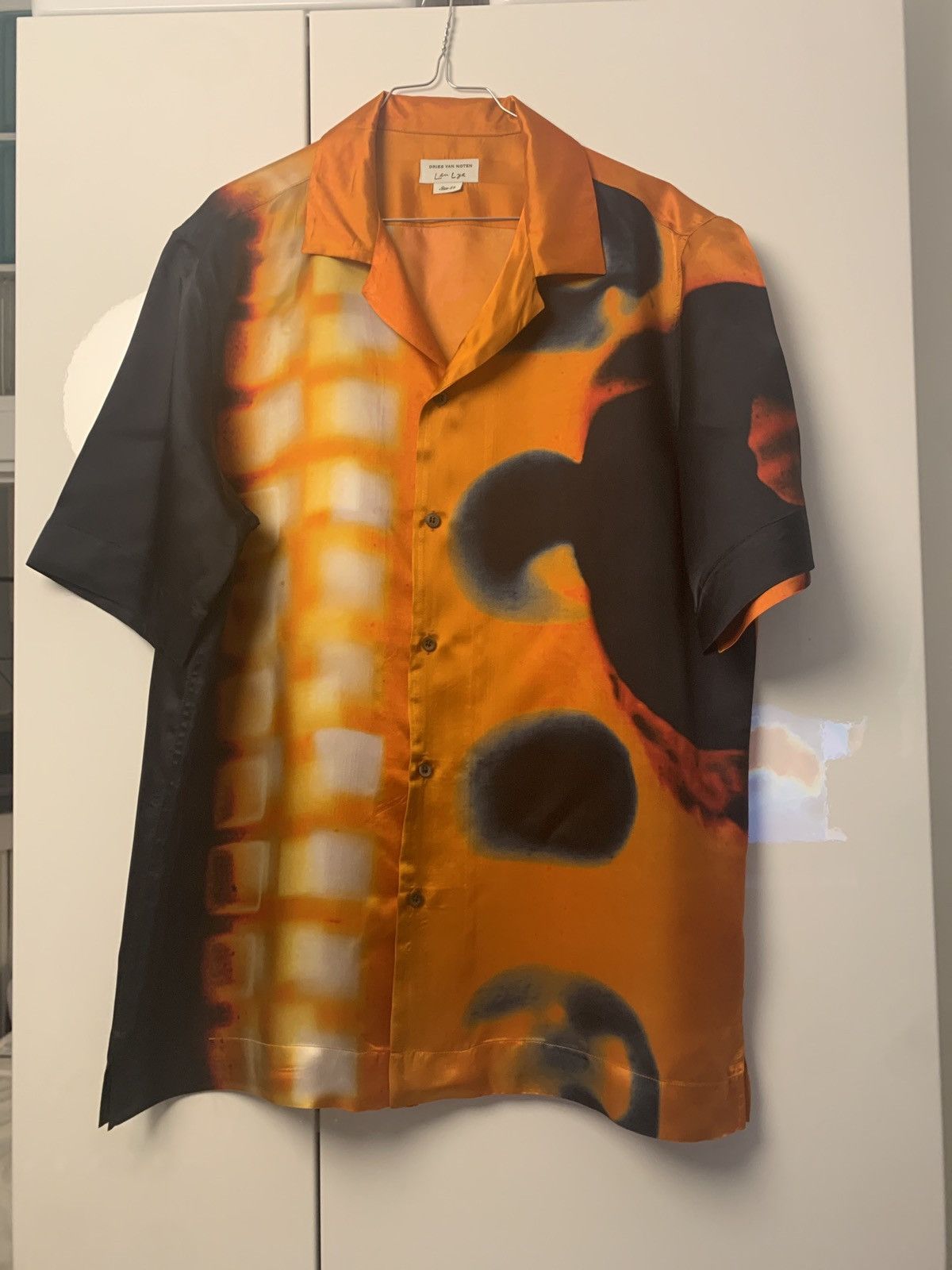 image of Dries Van Noten Len Lue Shirt Sleeves Shirt in Black Orange, Men's (Size Large)