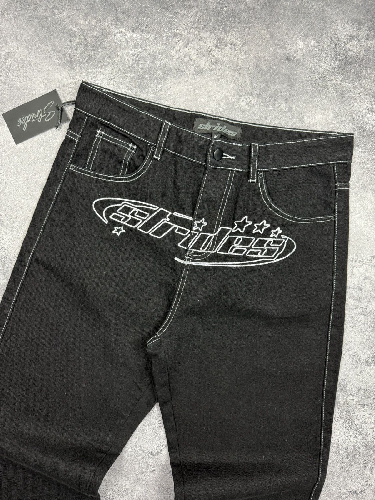 Japanese Brand Strides Baggy Jeans Denim Pants Black Y2K Skater Streetwear Size US 32 / EU 48 - 9 Thumbnail