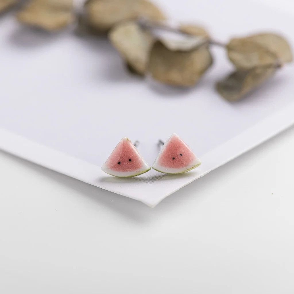 Jewelry Watermelon Stud Earrings Ceramic Ear Gift For Her Size ONE SIZE - 1 Preview
