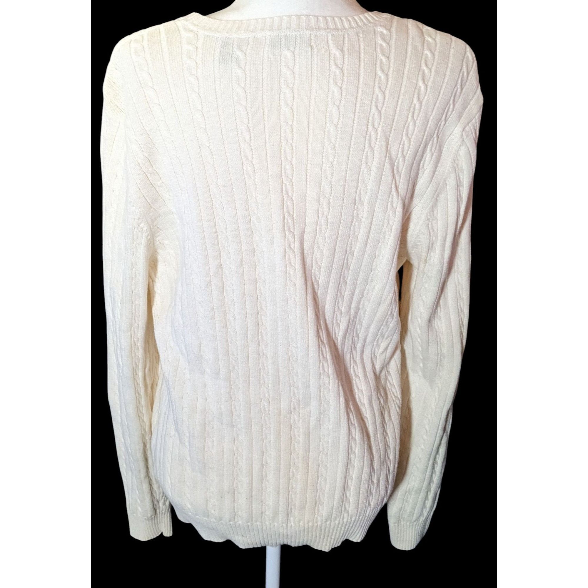 Izod Izod Preppy Cream Cable Knit Sweater With Embroidered Emblem Size XL / US 12-14 / IT 48-50 - 2 Thumbnail