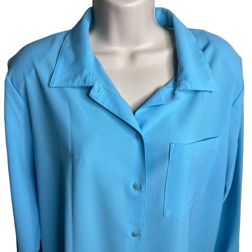 Other Womens Button Down Dress Blouse Lightweight Blue Top Plus Si Size XL / US 12-14 / IT 48-50 - 2 Thumbnail