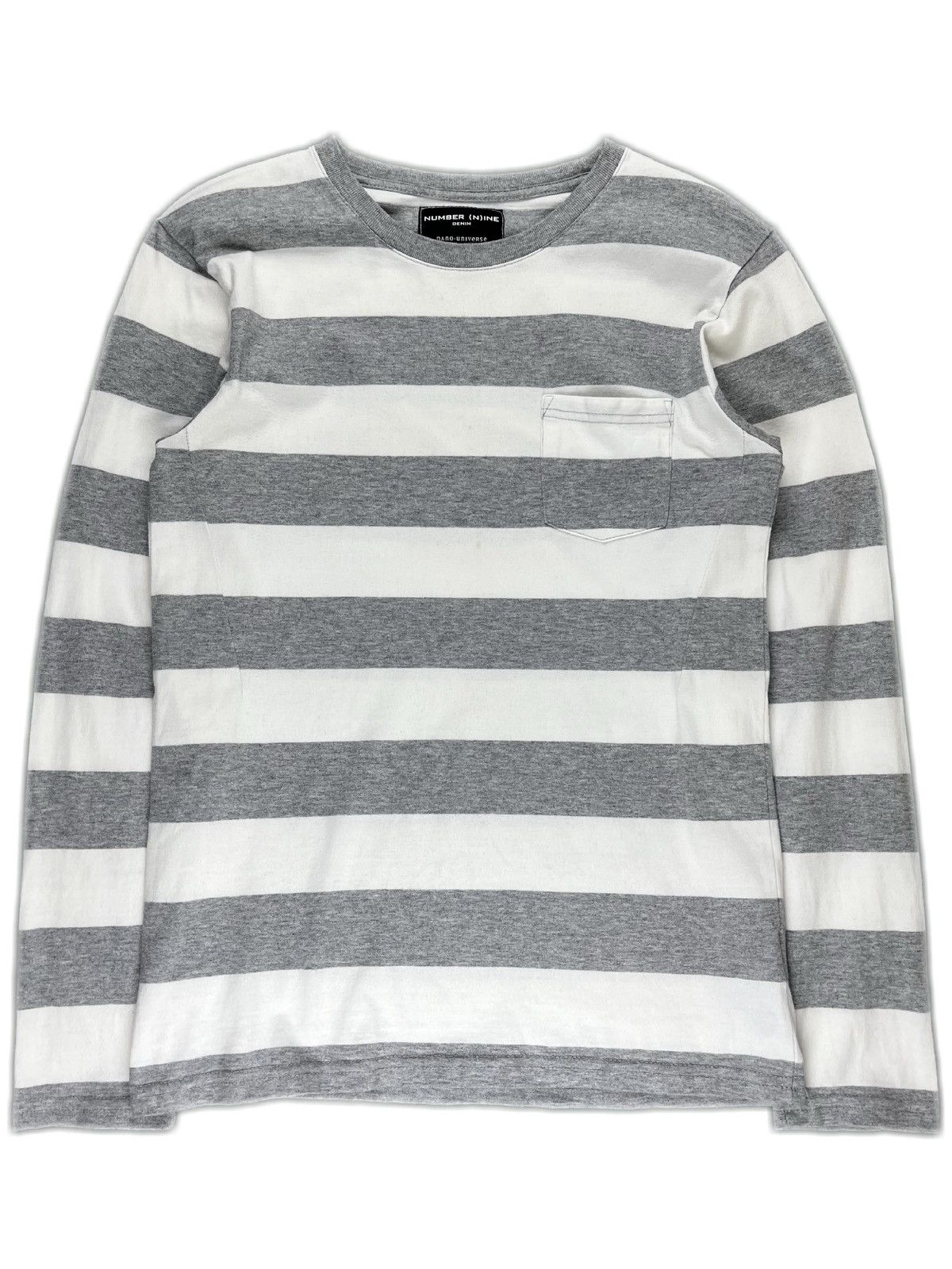 image of Number N Ine Number (N)Ine Striped Pocket Longsleeve Tshirt in Grey, Men's (Size Small)