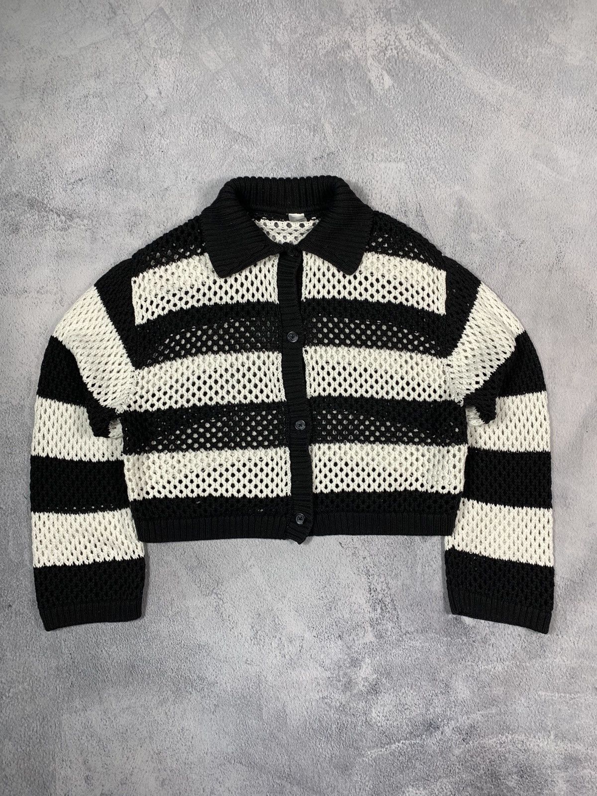 Japanese Brand × Vintage Vintage Y2K Cropped knit striped button up cardigan opium S Size S / US 4 / IT 40 - 1 Thumbnail