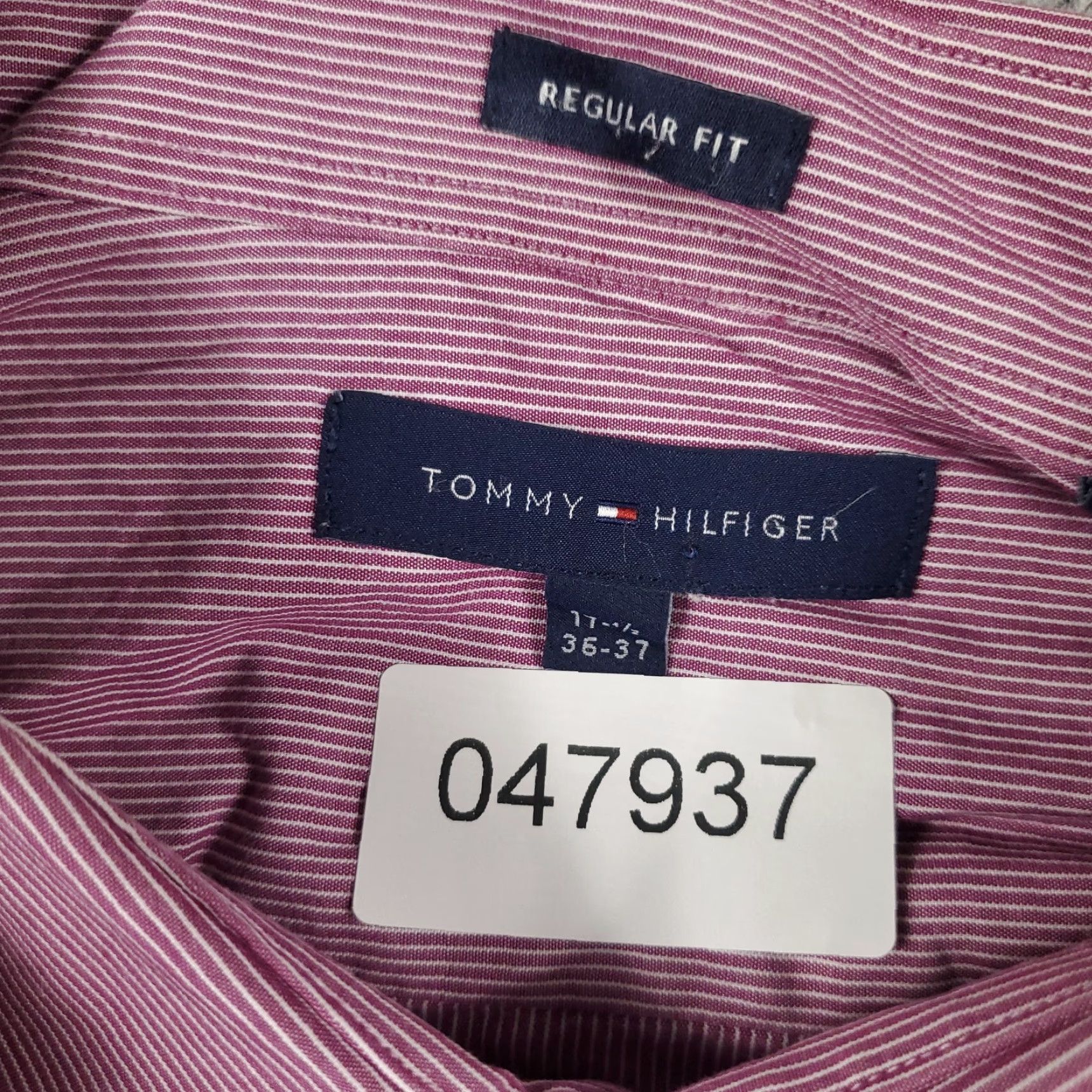 Tommy Hilfiger Tommy Hilfiger Dress Shirt Mens 17.5 Purple Striped Long Sleeve Button Up Classic Preppy Size 46R - 7 Thumbnail