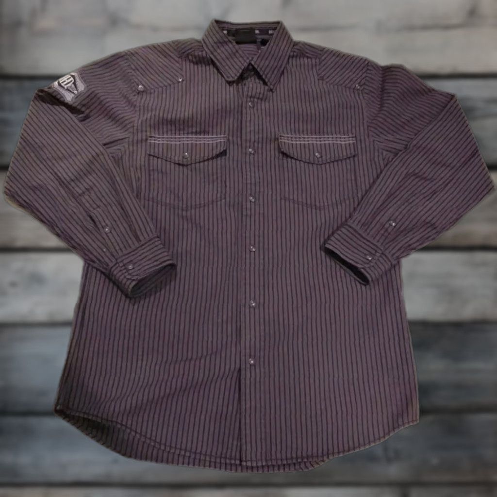 Harley Davidson Harley-Davidson Shirt Striped Pearl Snap Button-Up Men M Black & Gray Motorcycle Western Y2K Mens Size US M / EU 48-50 / 2 - 1 Thumbnail