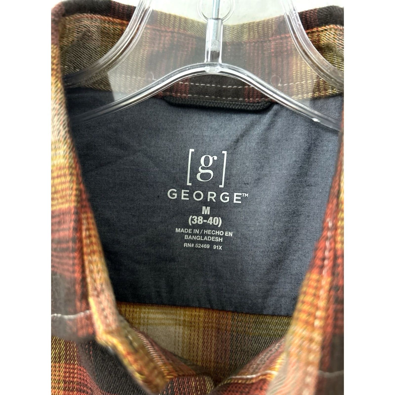George George Mens Button-Up Shirt L/S Plaid Brown Stretch NWT Size US M / EU 48-50 / 2 - 5 Thumbnail