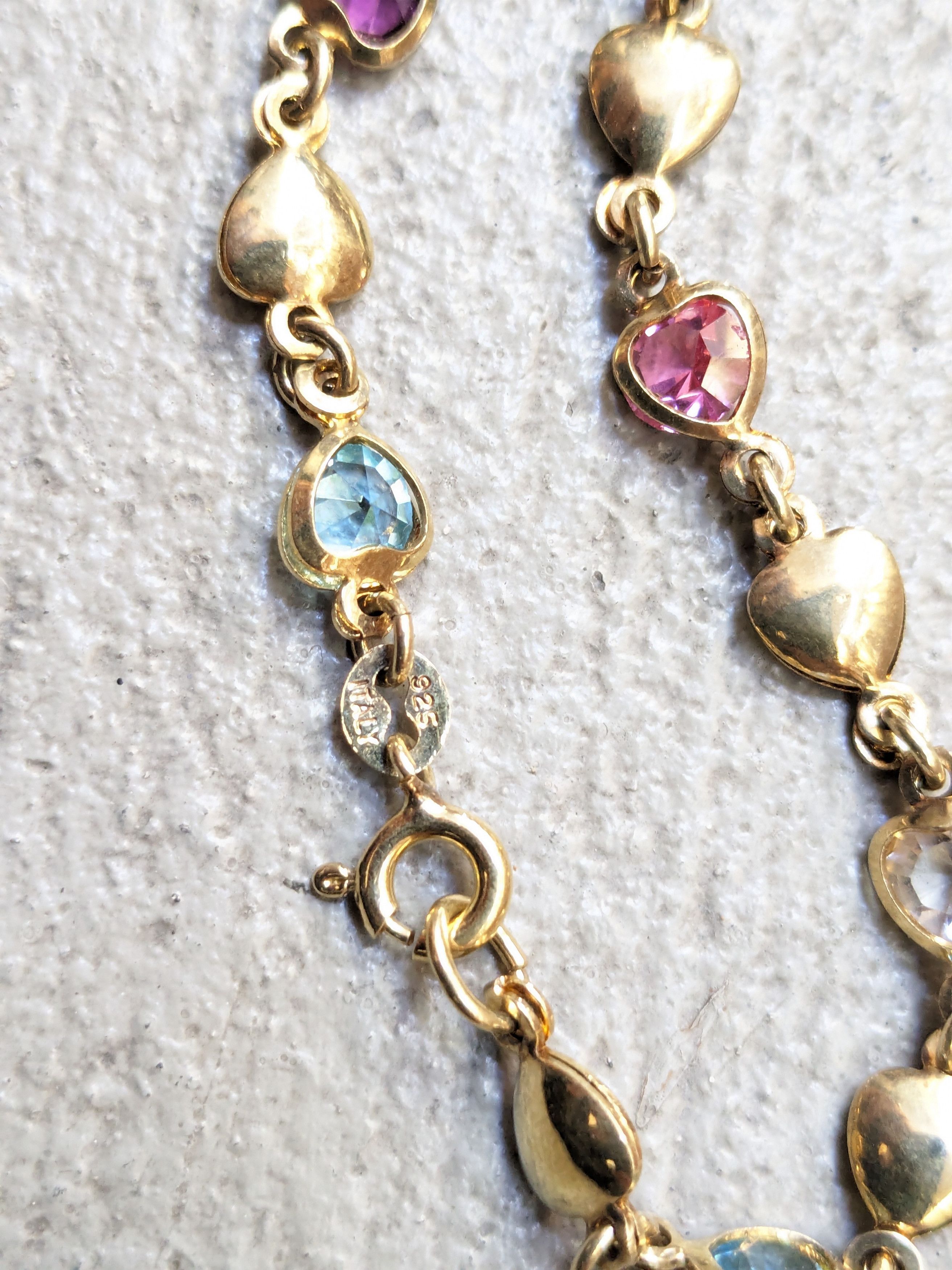 Jewelry Vintage Sterling Silver Bracelet Heart Rainbow Gold Plate Size ONE SIZE - 9 Thumbnail