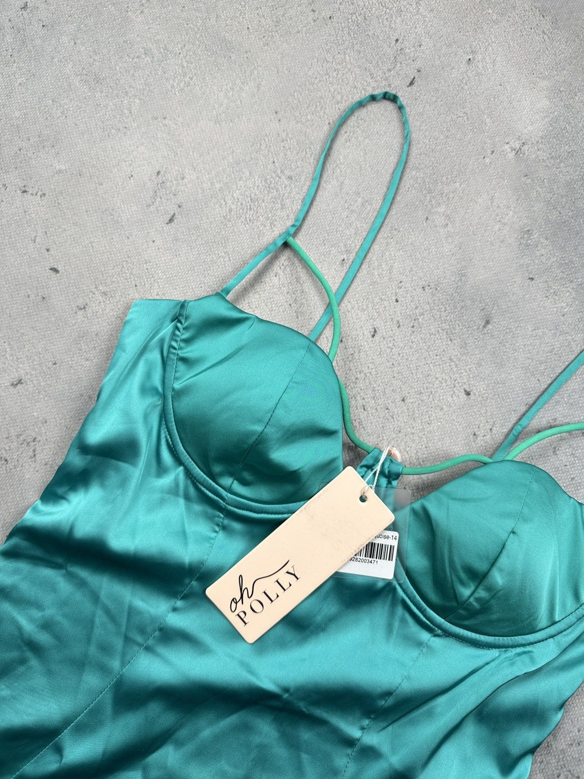 Other Oh Polly Turquoise Satin Bodycon Mini Dress With Bustier Top Size L / US 10 / IT 46 - 7 Thumbnail