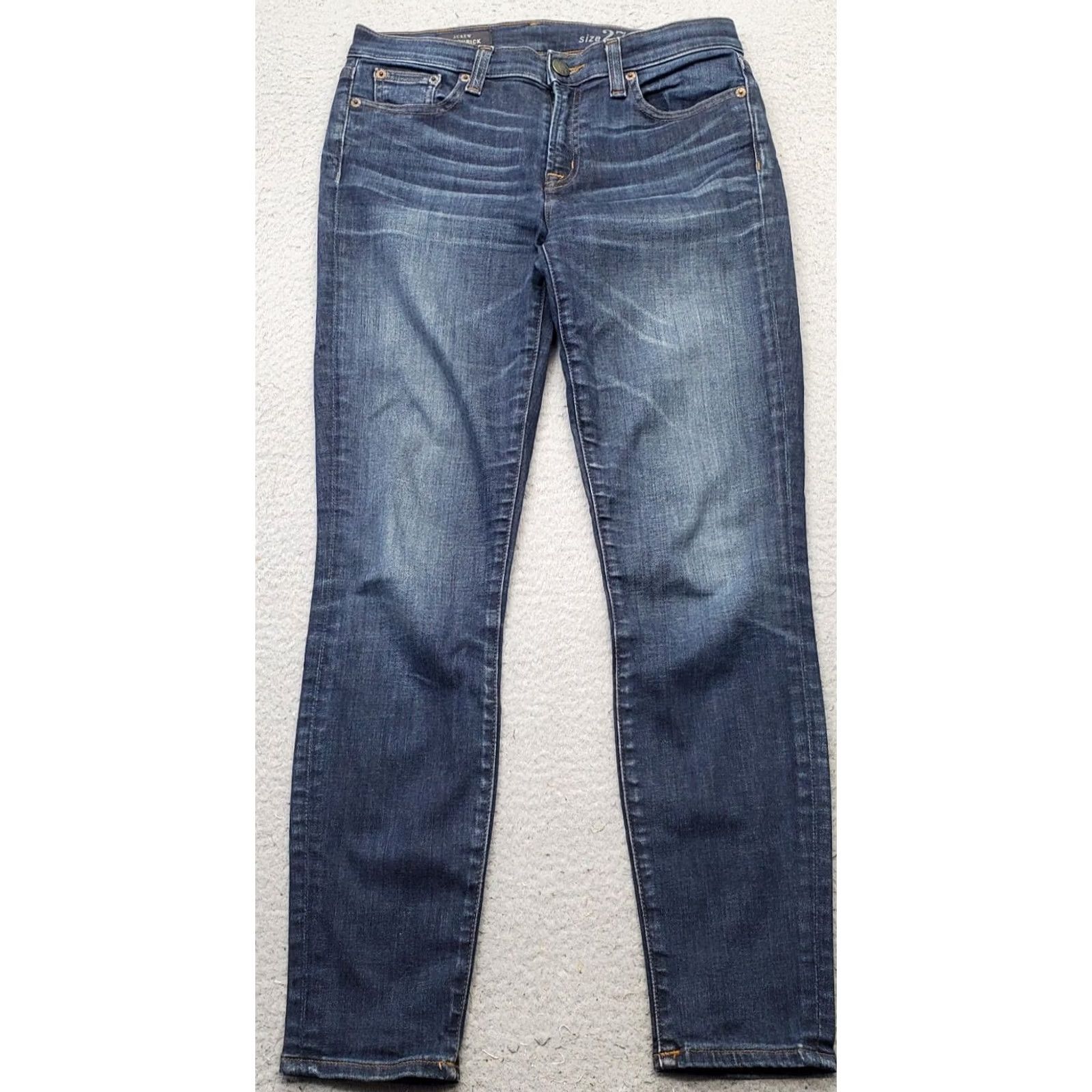 J.Crew J.Crew Toothpick Jeans Womens 27 Blue Denim Faded Whiskered Stretch Skinny Leg Jeans Size 27" / US 4 / IT 40 - 2 Thumbnail
