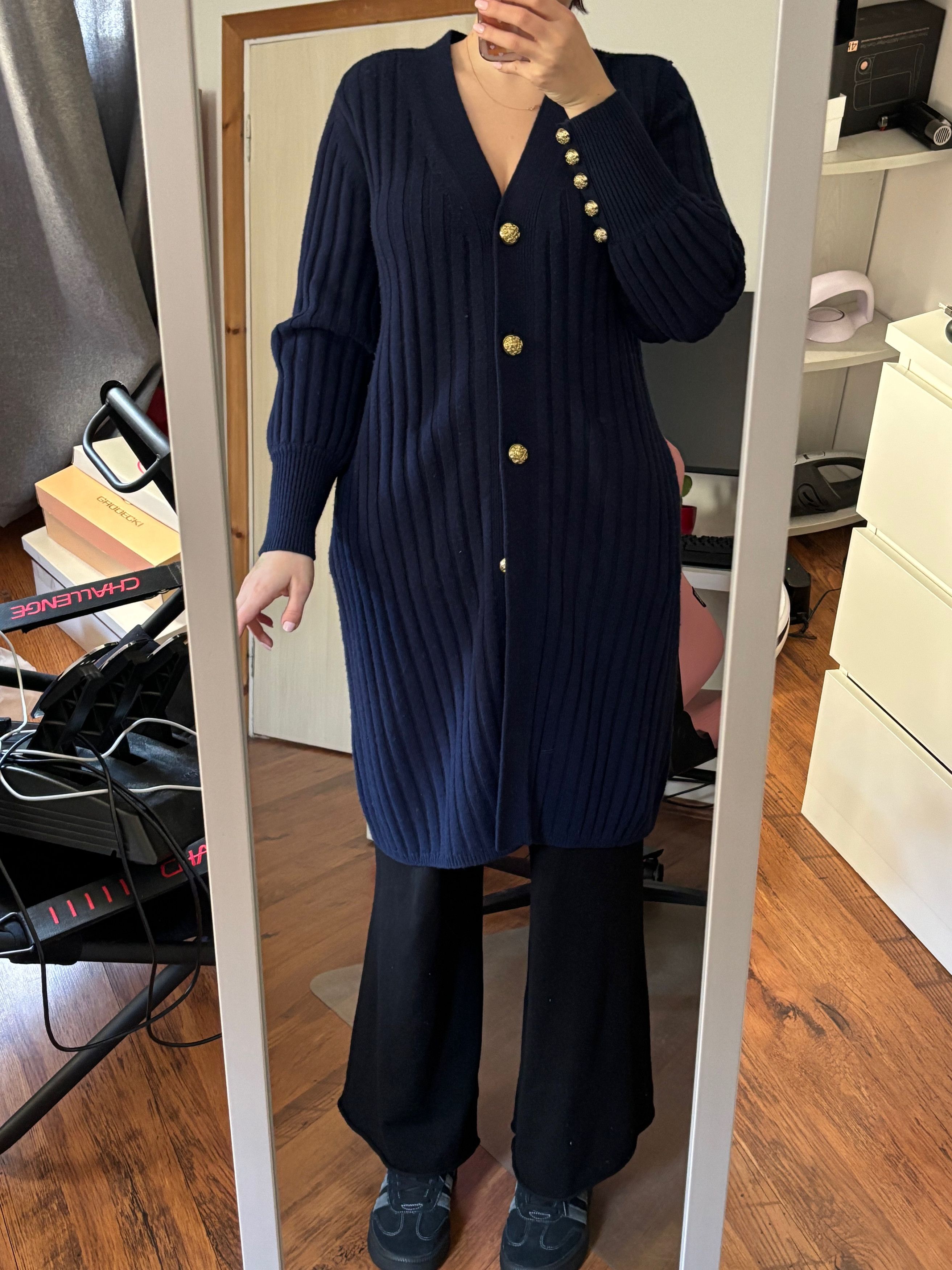 Long Ribbed Navy Burberry Brit Cardigan
