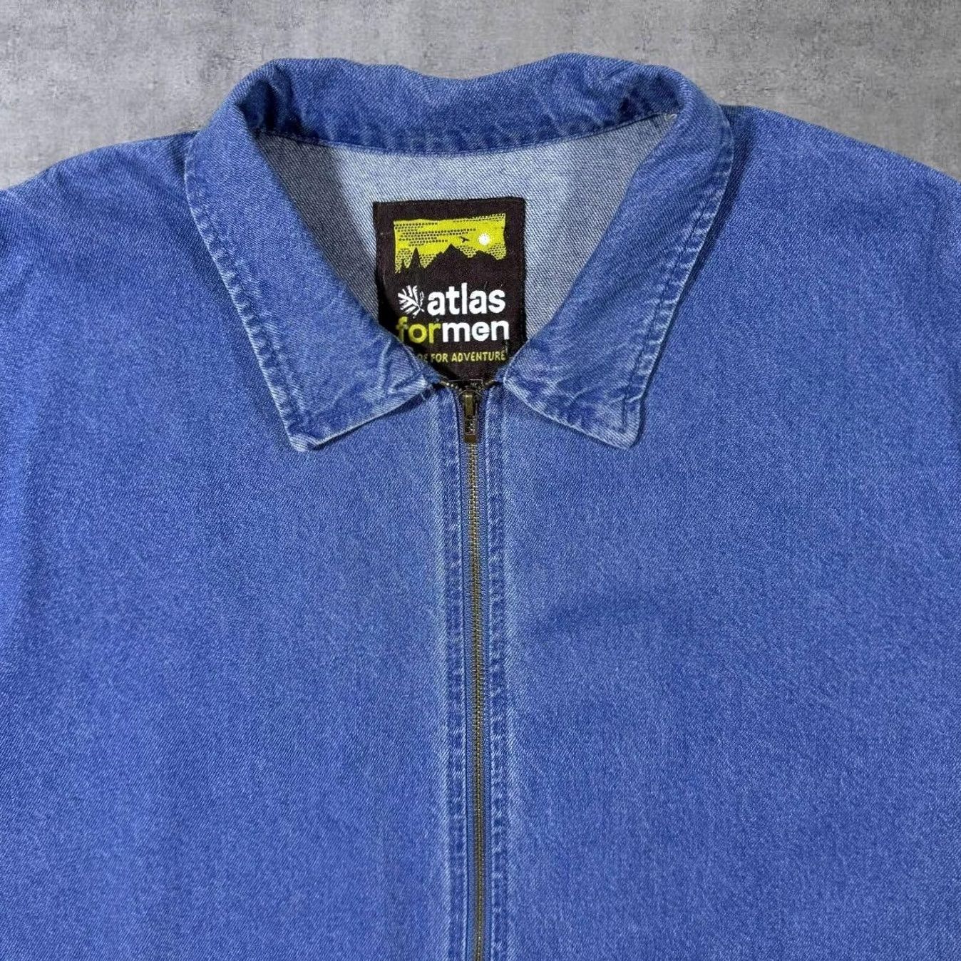 Vintage Atlas For Men Classic Blue Denim Cotton Zip Bomber Jacket XL Mens Jacket Denim Blue Regular Fit Size US XL / EU 56 / 4 - 4 Thumbnail