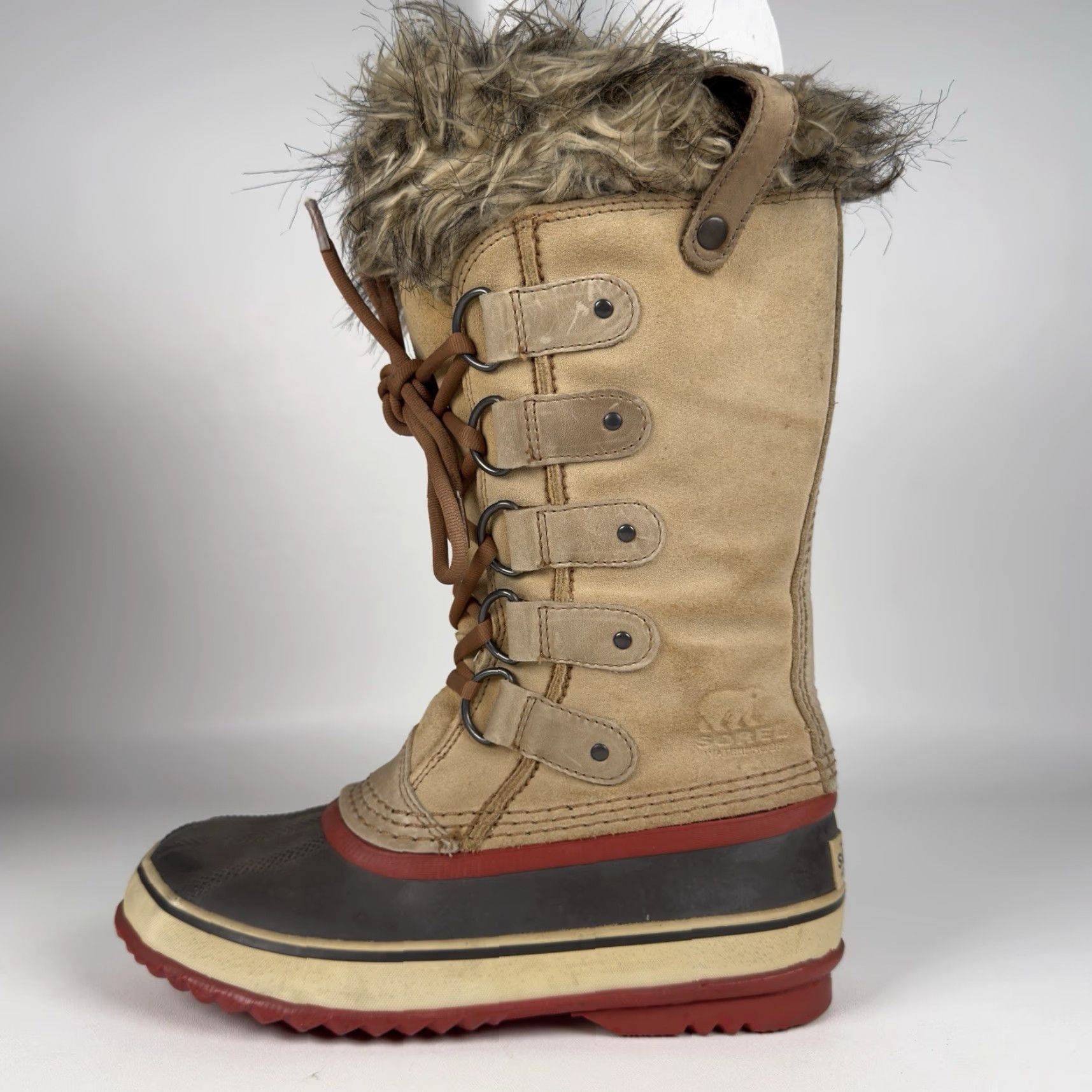 SOREL SOREL Joan of Arctic Womens Boots Tan Leather Waterproof Insulated Winter Fur Round Toe Tie Casual Winter Womens Flat Rubber Outsole Waterproof No N/A Size US 5 / IT 35 - 6 Thumbnail