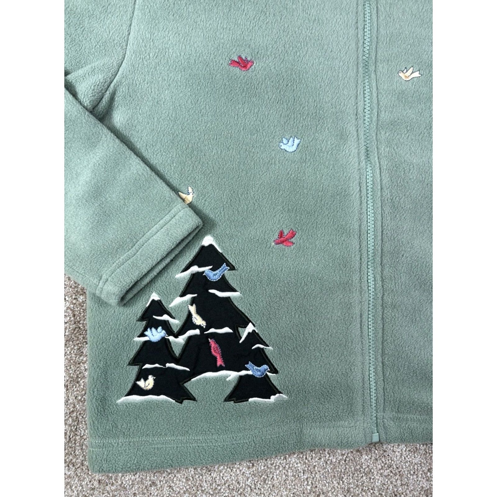 Vintage VINTAGE Christopher & Banks Fleece Cardigan Sweater Women’s Medium Green Full Zip 90s Christmas Holiday Outdoor Womens Size M / US 6-8 / IT 42-44 - 3 Thumbnail