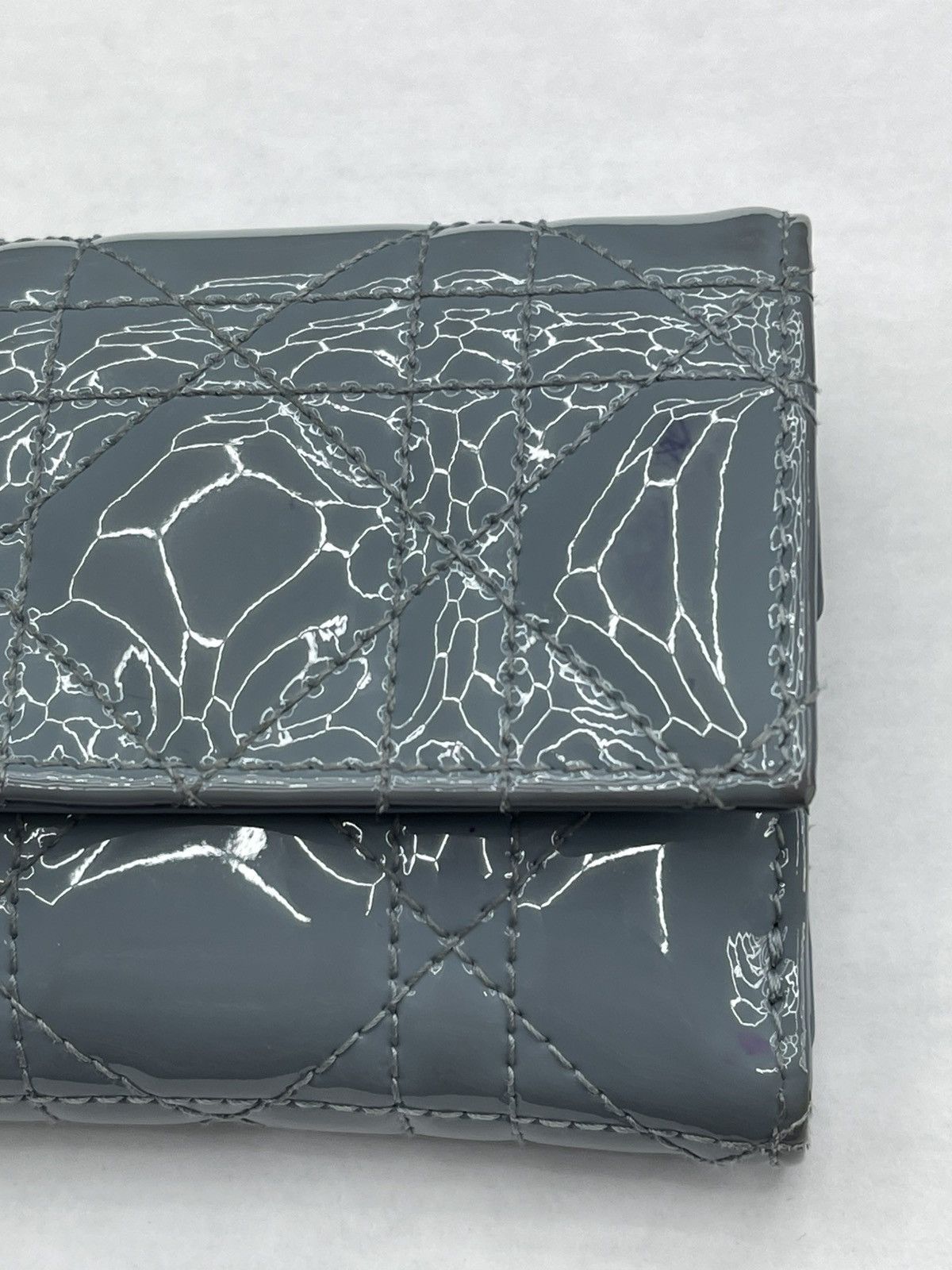 Dior Dior Patent Leather Lady Dior Tri-fold Wallet Blue Authentic Size ONE SIZE - 4 Thumbnail