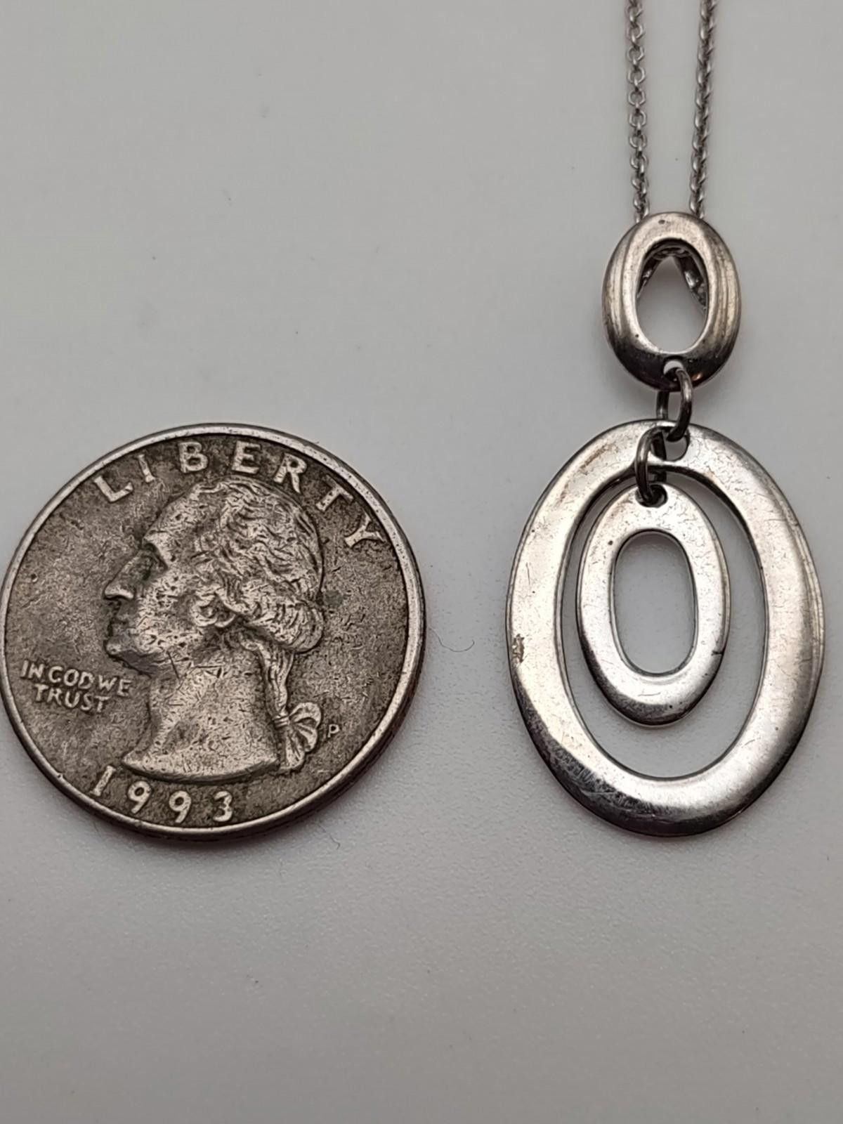 The Unbranded Brand Sterling Silver Double Oval Pendant w 16" Chain Size ONE SIZE - 4 Thumbnail