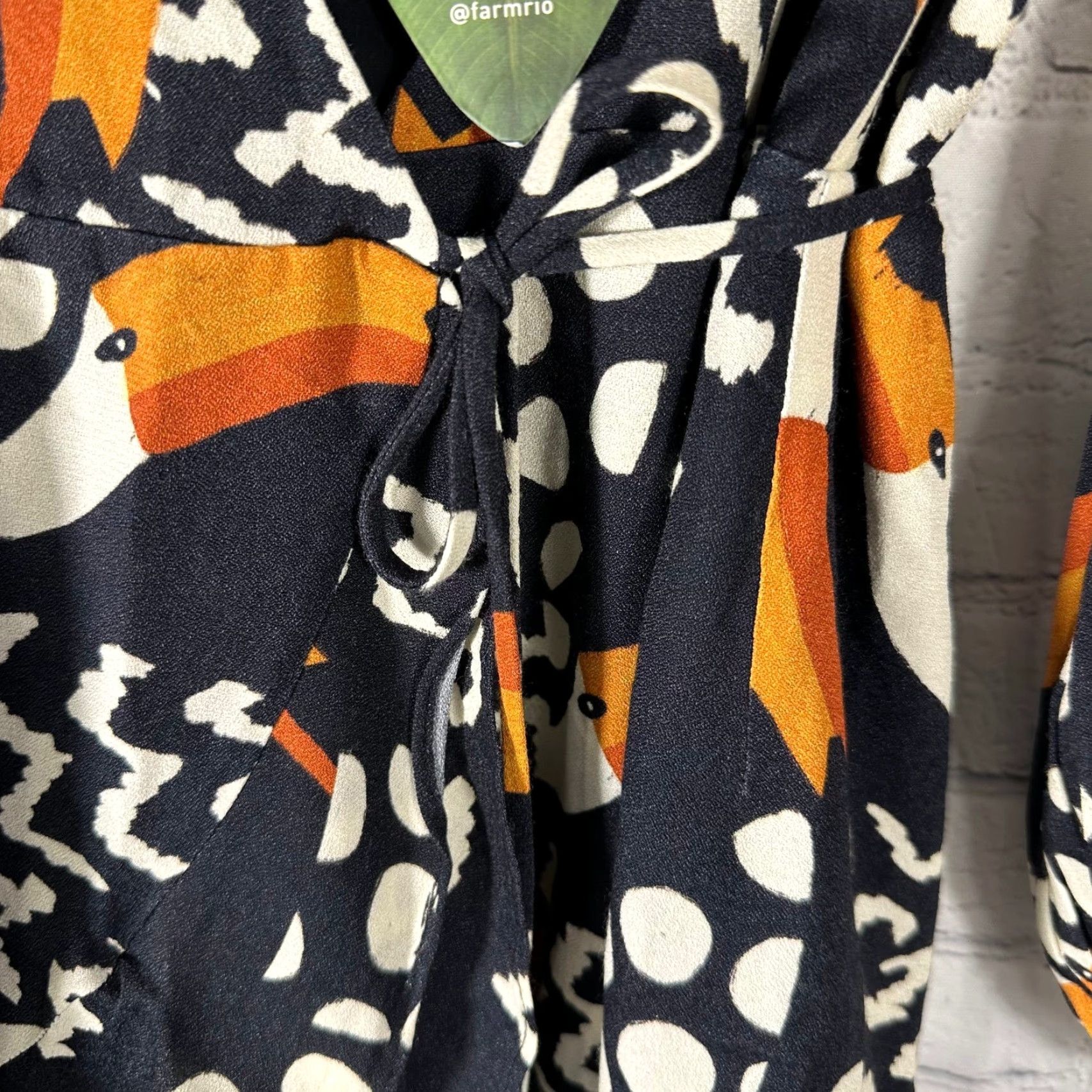 Farm Rio FARM Rio Wrap Dress XS NWT Black Tucano Multicolor Tropical Puff Sleeve V-Neck Ruffle Hem Tie Short Dress Women Size XS / US 0-2 / IT 36-38 - 6 Thumbnail