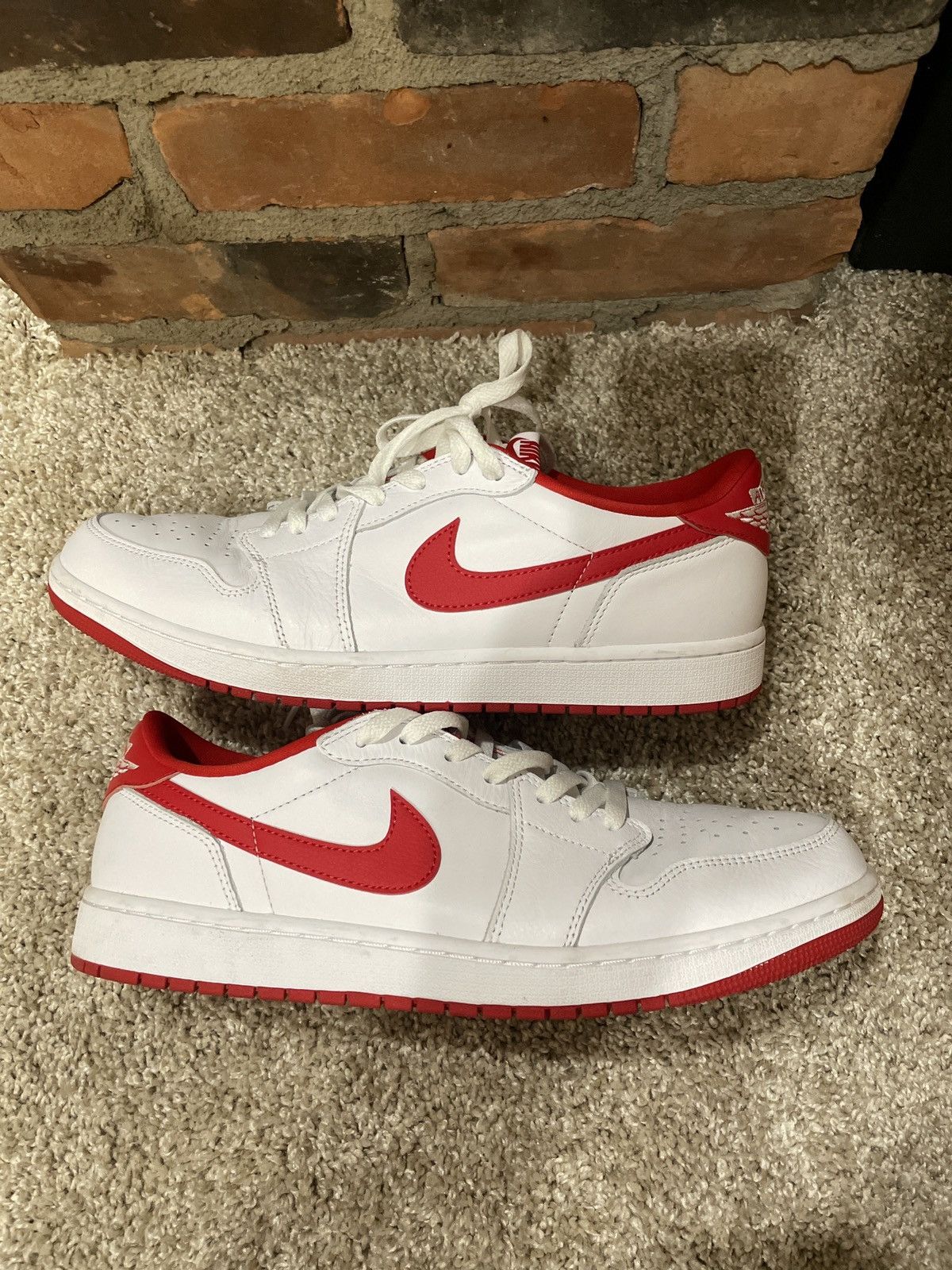 Jordan Brand Jordan 1 Low OG in White and Red Size US 13 / EU 46 - 1 Thumbnail
