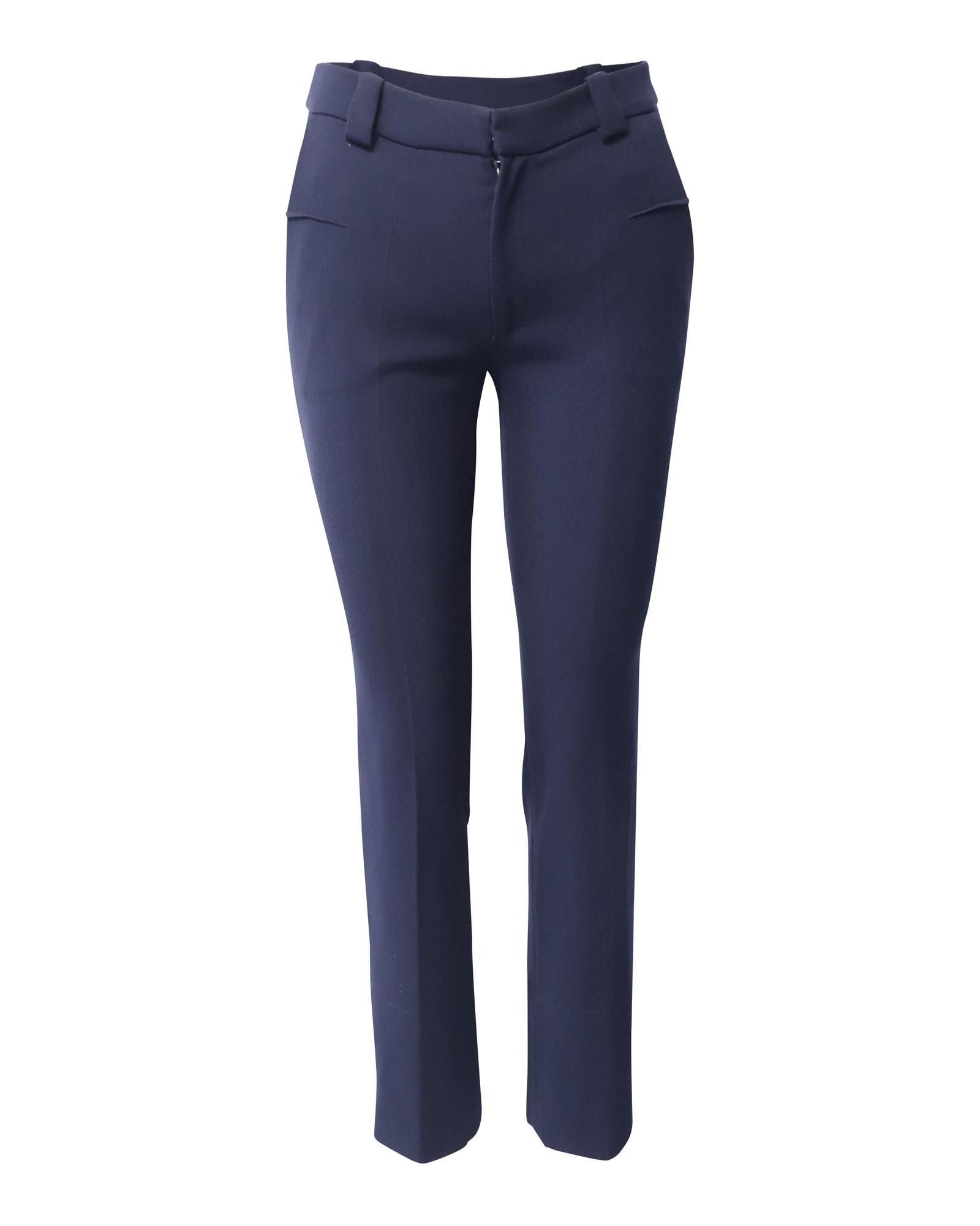 image of Roland Mouret Slim-Fit Navy Blue Polyester Trousers With Banded Waist And Side Pockets, Women's (Si