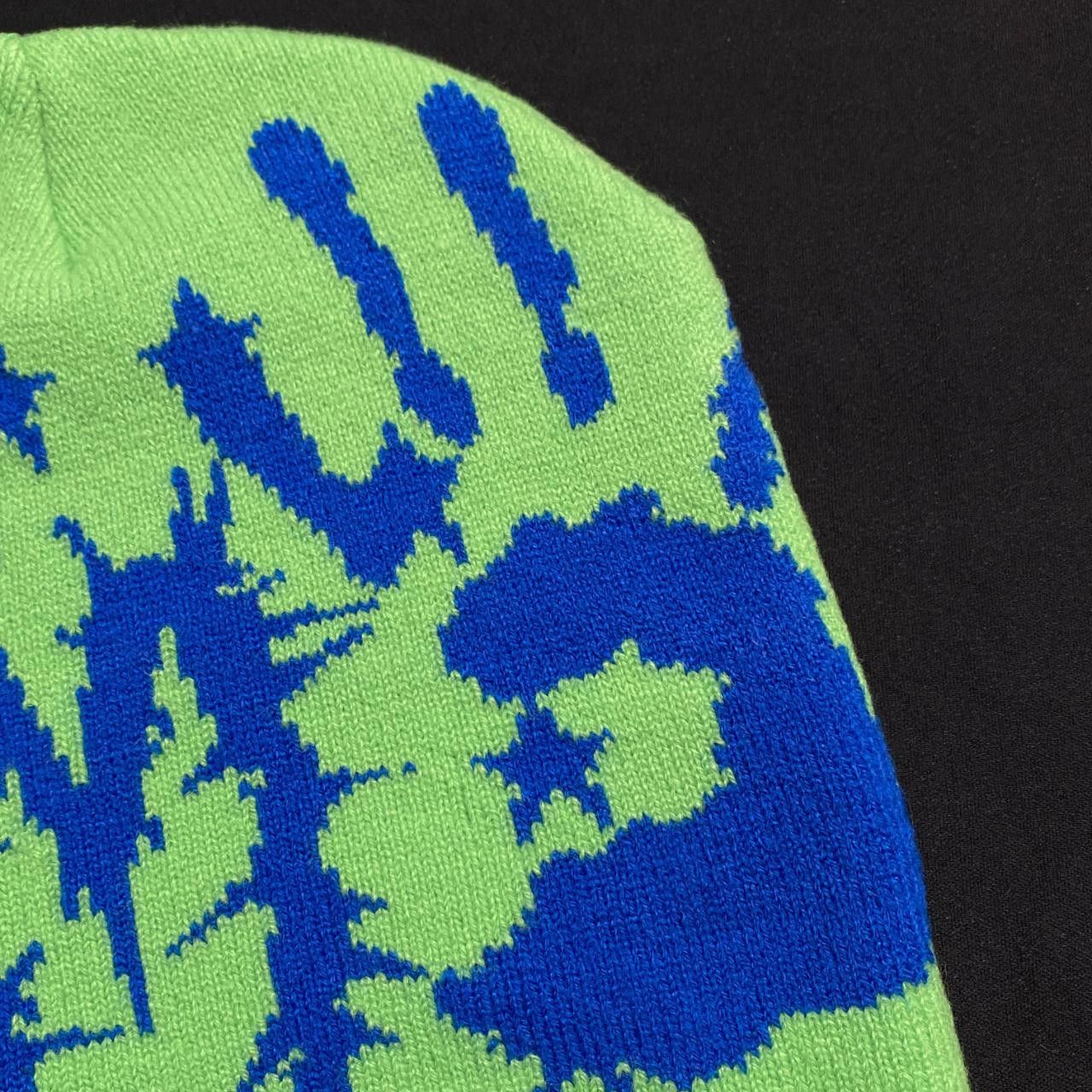 Japanese Brand Rare Handprint Graphic Design No Cuff Knit Green Beanie OS Size ONE SIZE - 3 Thumbnail
