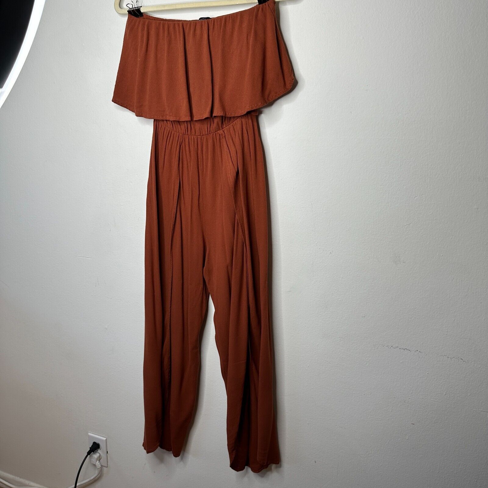 Other Angl Rust Ruffle Off-Shoulder Harem Slit Pant Jumpsuit S Size 27" / US 4 / IT 40 - 1 Thumbnail