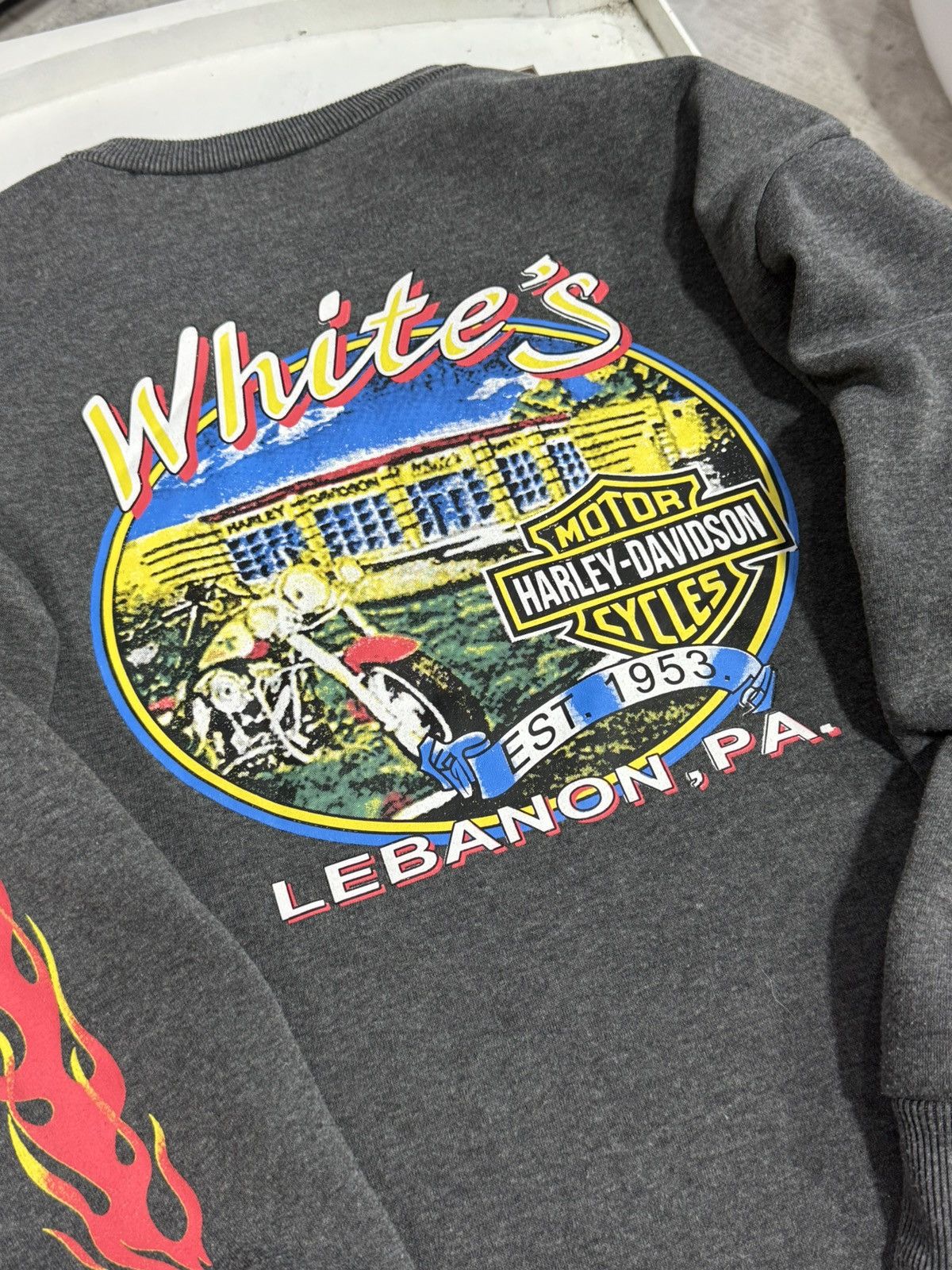 Vintage Harley Davidson Flame Big Logo Hoodie Fire Sleeves