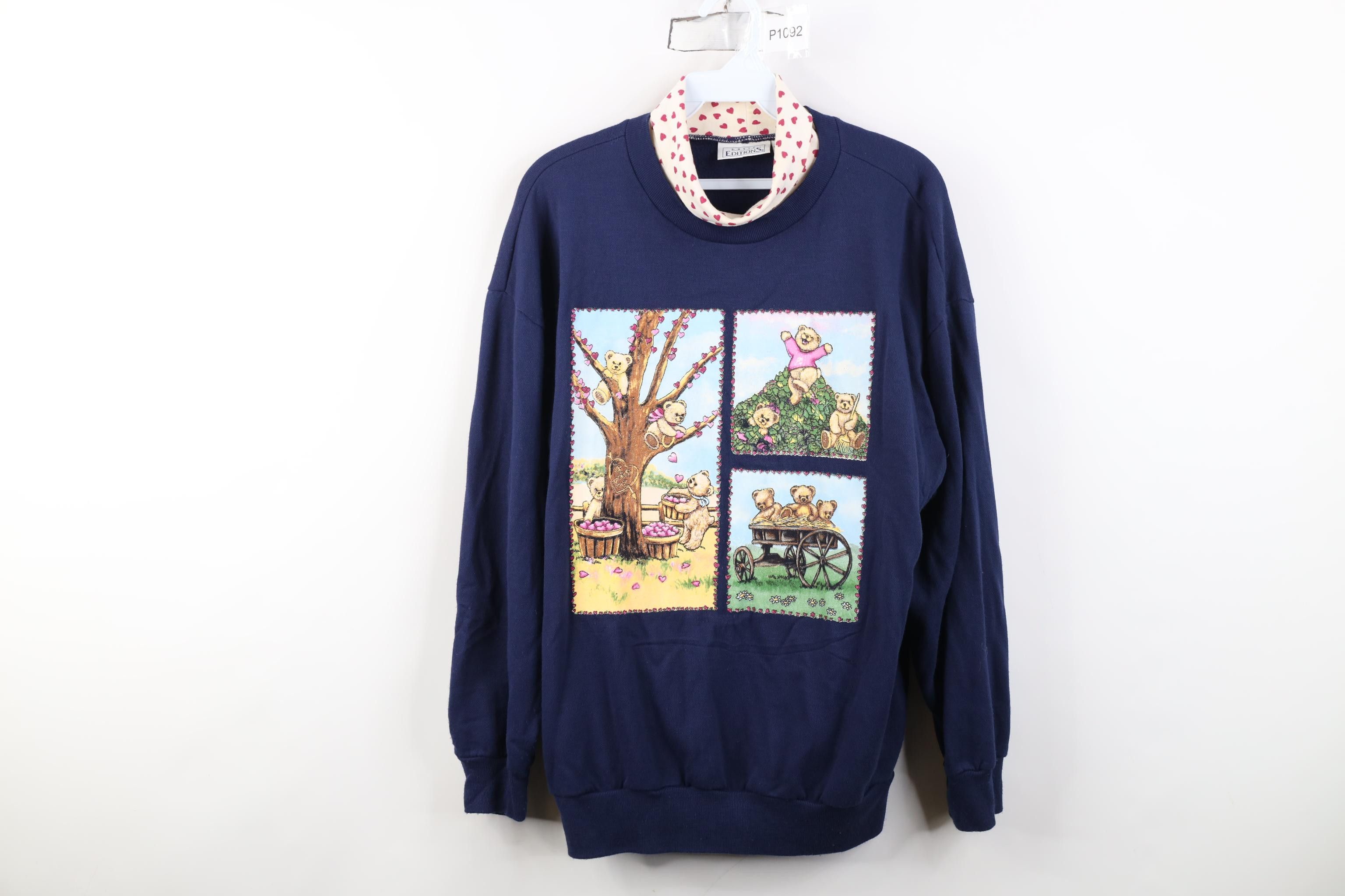 Vintage Vintage 90s Streetwear Bear Turtleneck Sweatshirt Navy Blue Size M / US 6-8 / IT 42-44 - 1 Thumbnail