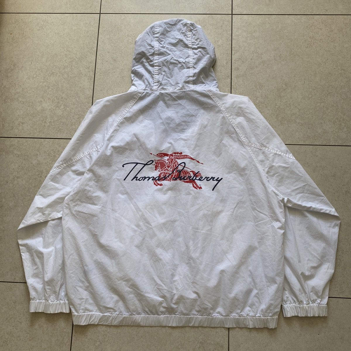 Burberry Vintage 90s Burberry Big Logo Windbreaker Hooded Jacket Size US XL / EU 56 / 4 - 1 Thumbnail