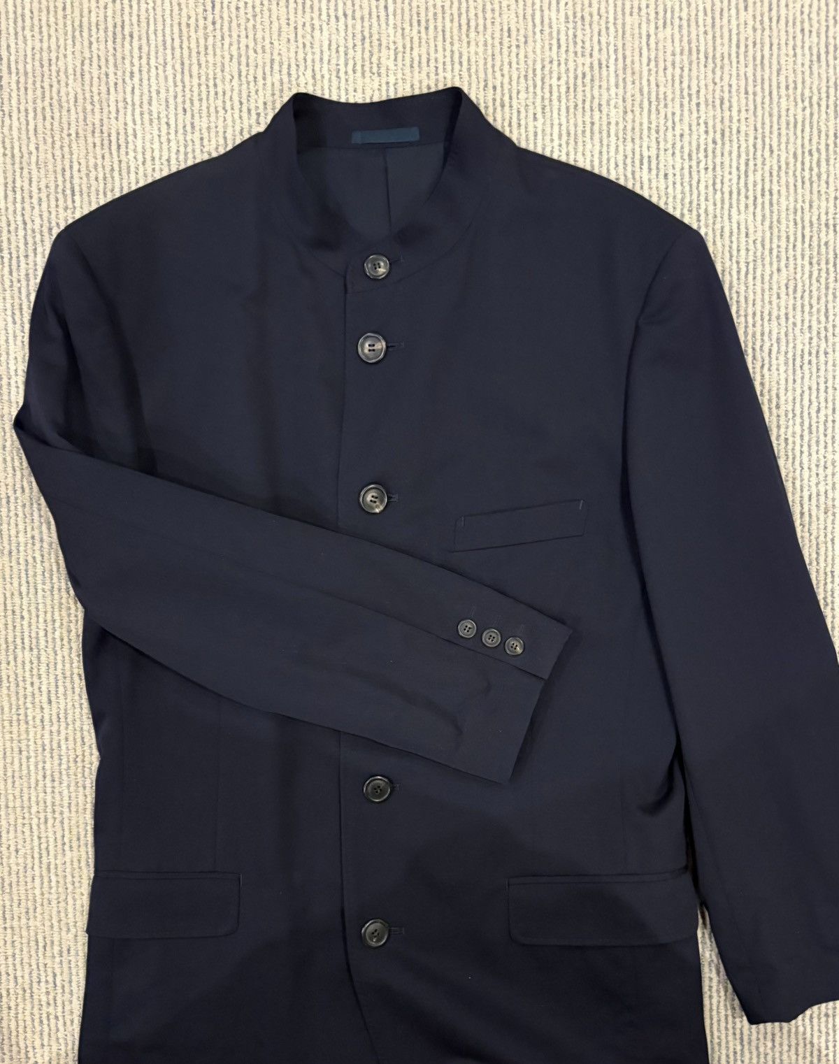 Issey Miyake Navy Wool Tailored Stand Collar Mao Jacket Size 48R - 6 Thumbnail
