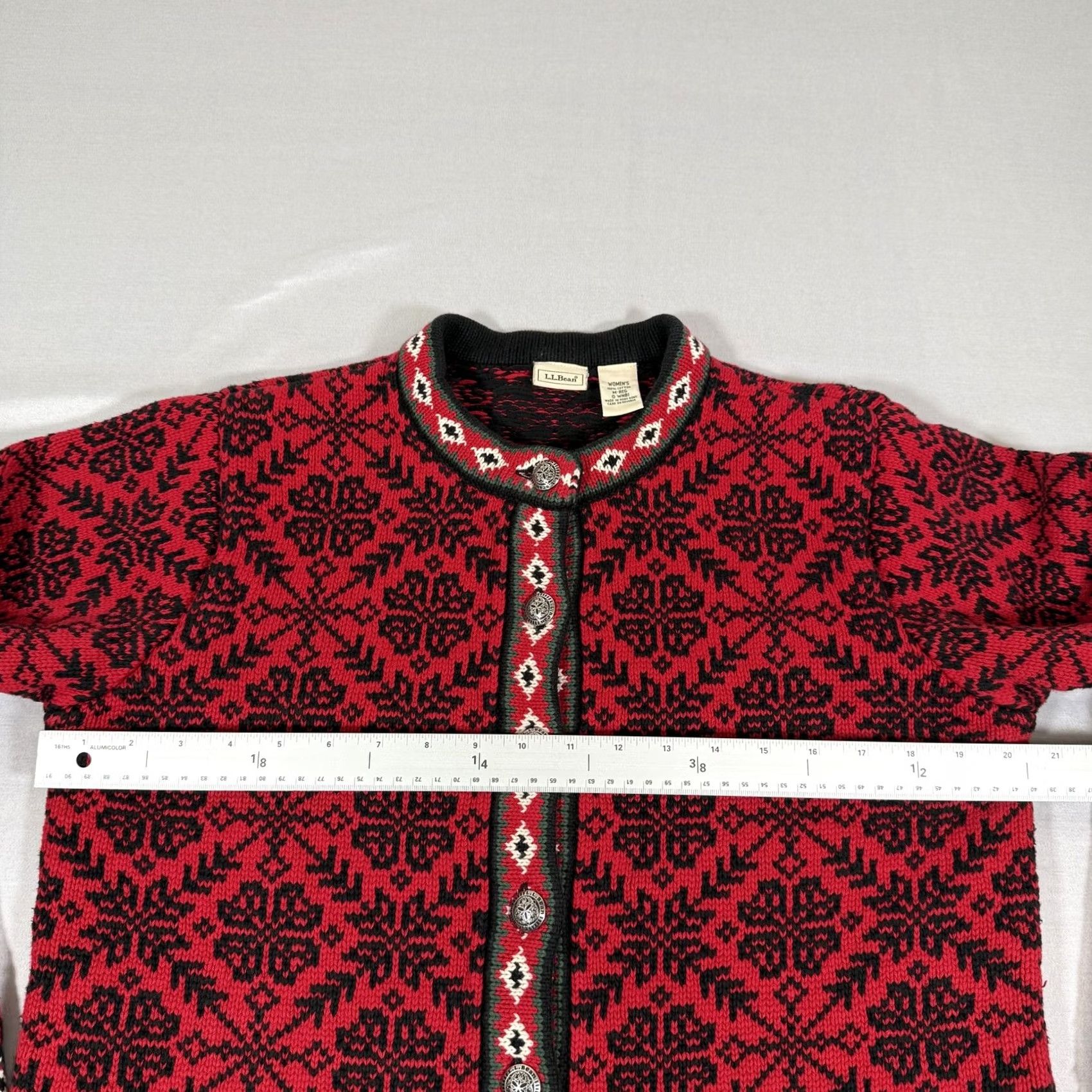 Vintage L.L.Bean Sweater Cardigan Women M Red Fair Isle Knit Cotton Button Up Crew Neck Holiday Ski Winter - Mens/Womens? Size M / US 6-8 / IT 42-44 - 5 Thumbnail