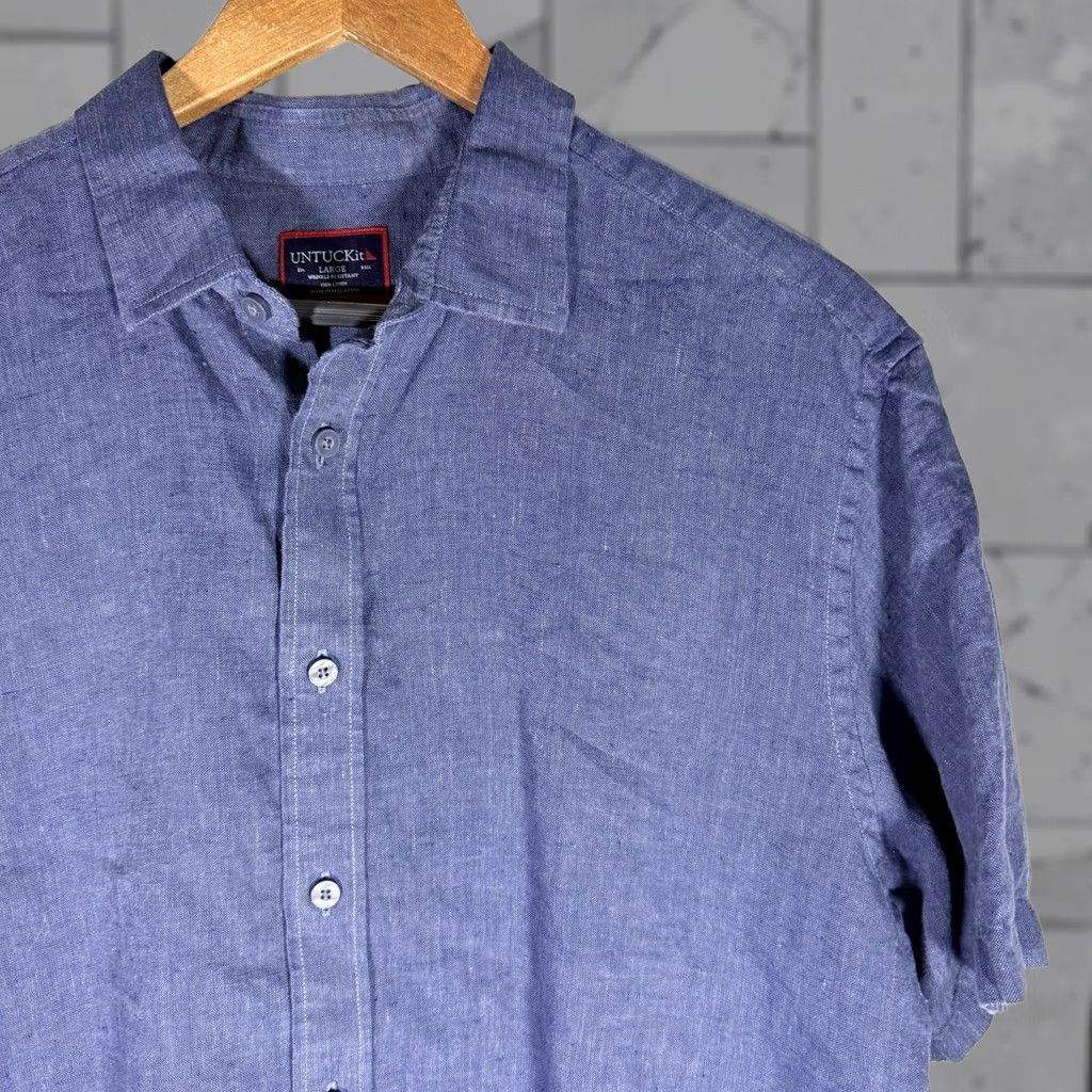 UNTUCKit UNTUCKit Shirt Mens Size L Blue 100% Linen Short Sleeve Button-Down Shirt Size US L / EU 52-54 / 3 - 1 Thumbnail