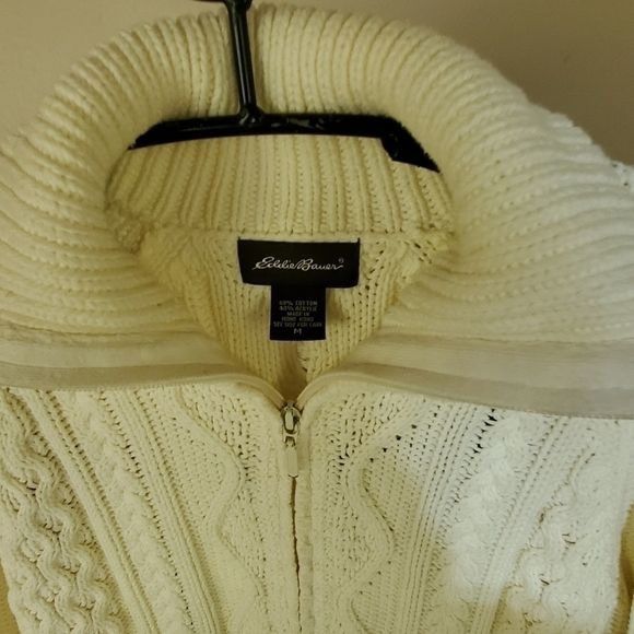 Eddie Bauer Eddie Bauer Heavy Knitted Cream/Winter White LS Zippered Sz Size M / US 6-8 / IT 42-44 - 3 Thumbnail