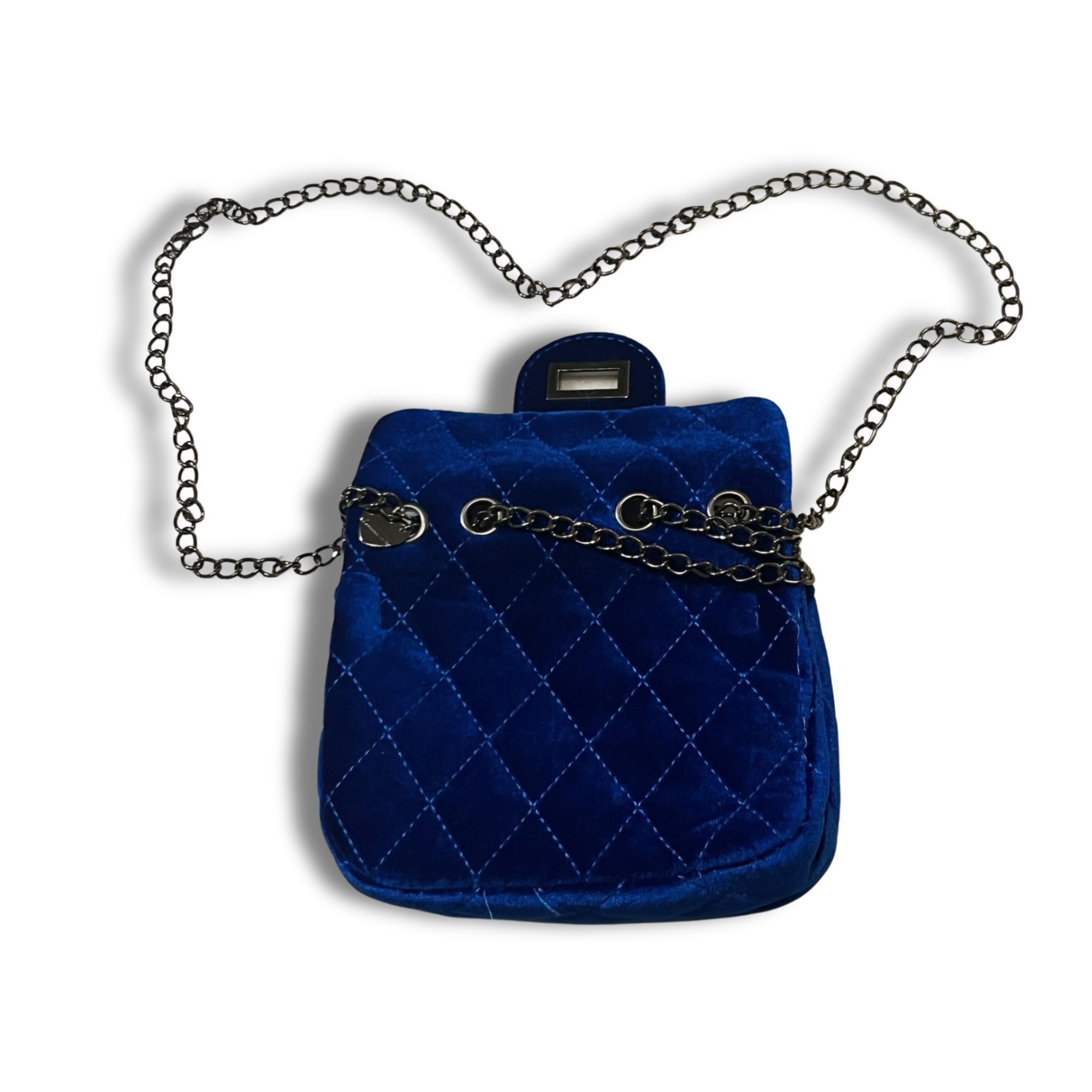 Other Blue Velvet Quilted Crossbody Handbag With Chain Strap & Gol Size ONE SIZE - 5 Thumbnail