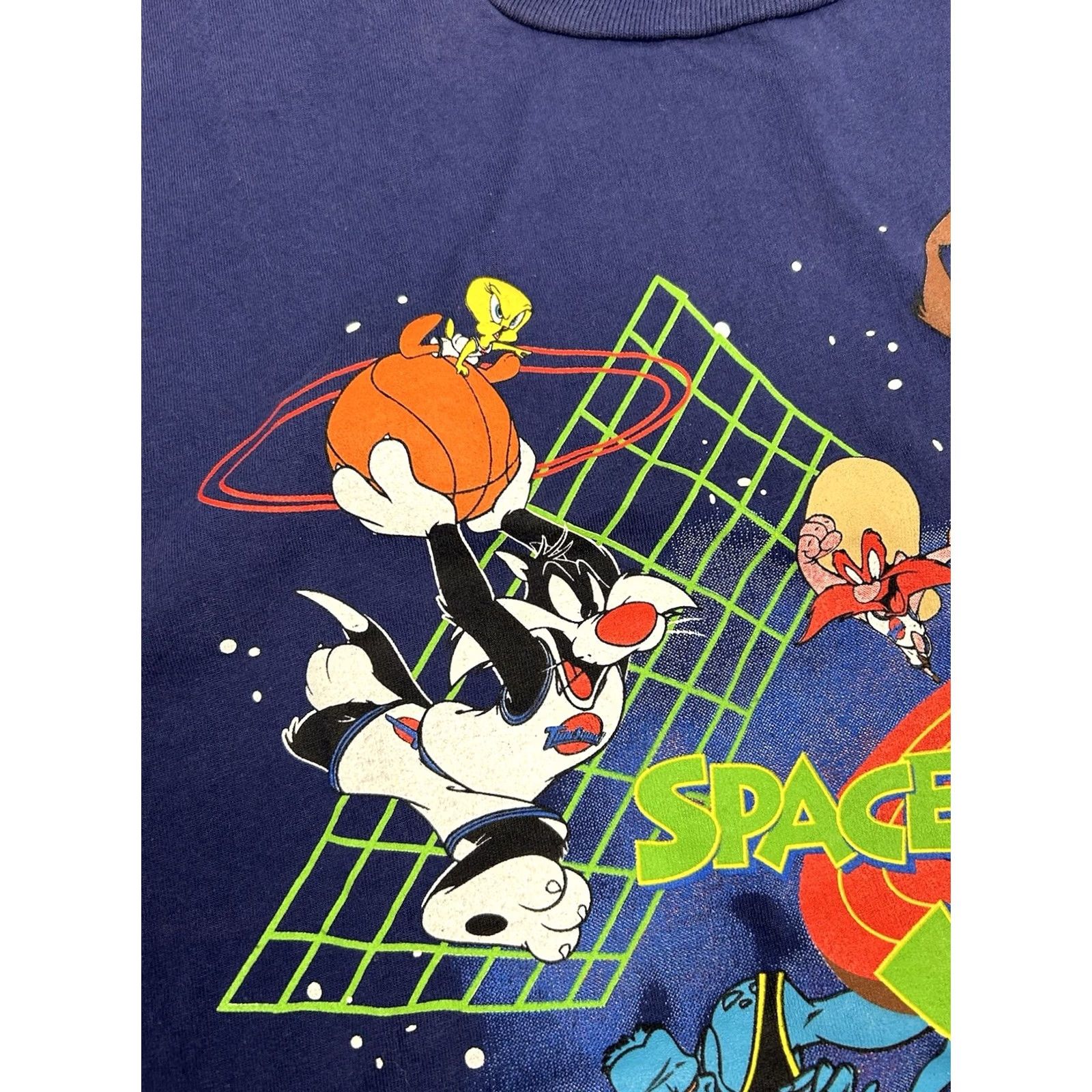 Vintage VINTAGE Space Jam Movie Promo Looney Tunes Warner Bros 1996 Tee Large Blue Cartoon 90s Basketball Unisex Adults Size US L / EU 52-54 / 3 - 4 Thumbnail