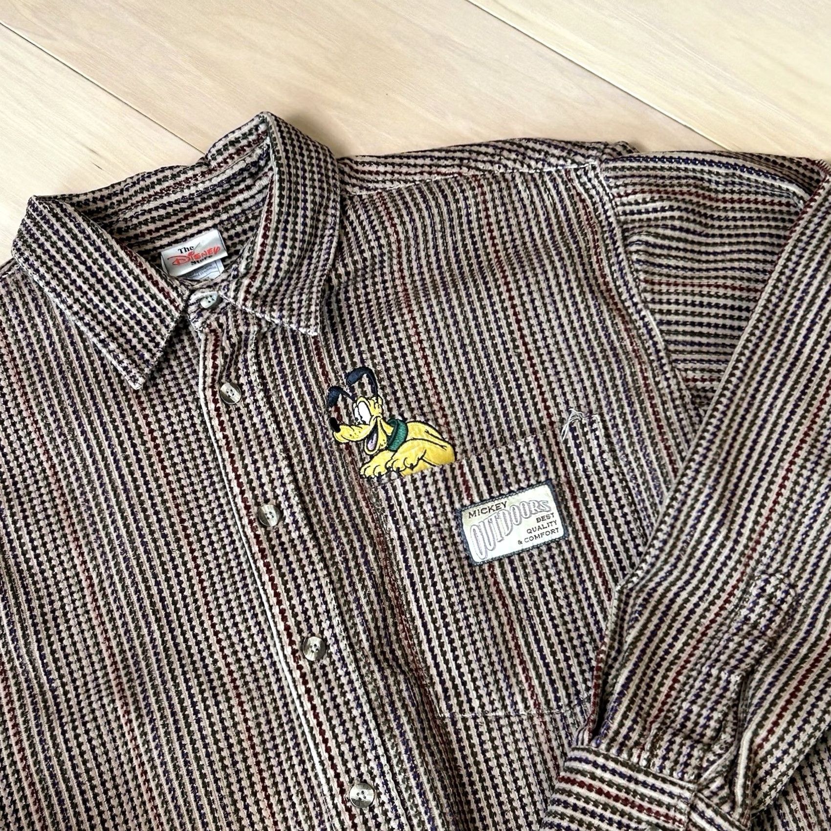 Disney VINTAGE Disney Mickey Outdoor Button-Down Shirt Men M Brown Flannel Cotton 90s Cartoon Embroidered Pocket Striped Size US M / EU 48-50 / 2 - 4 Thumbnail