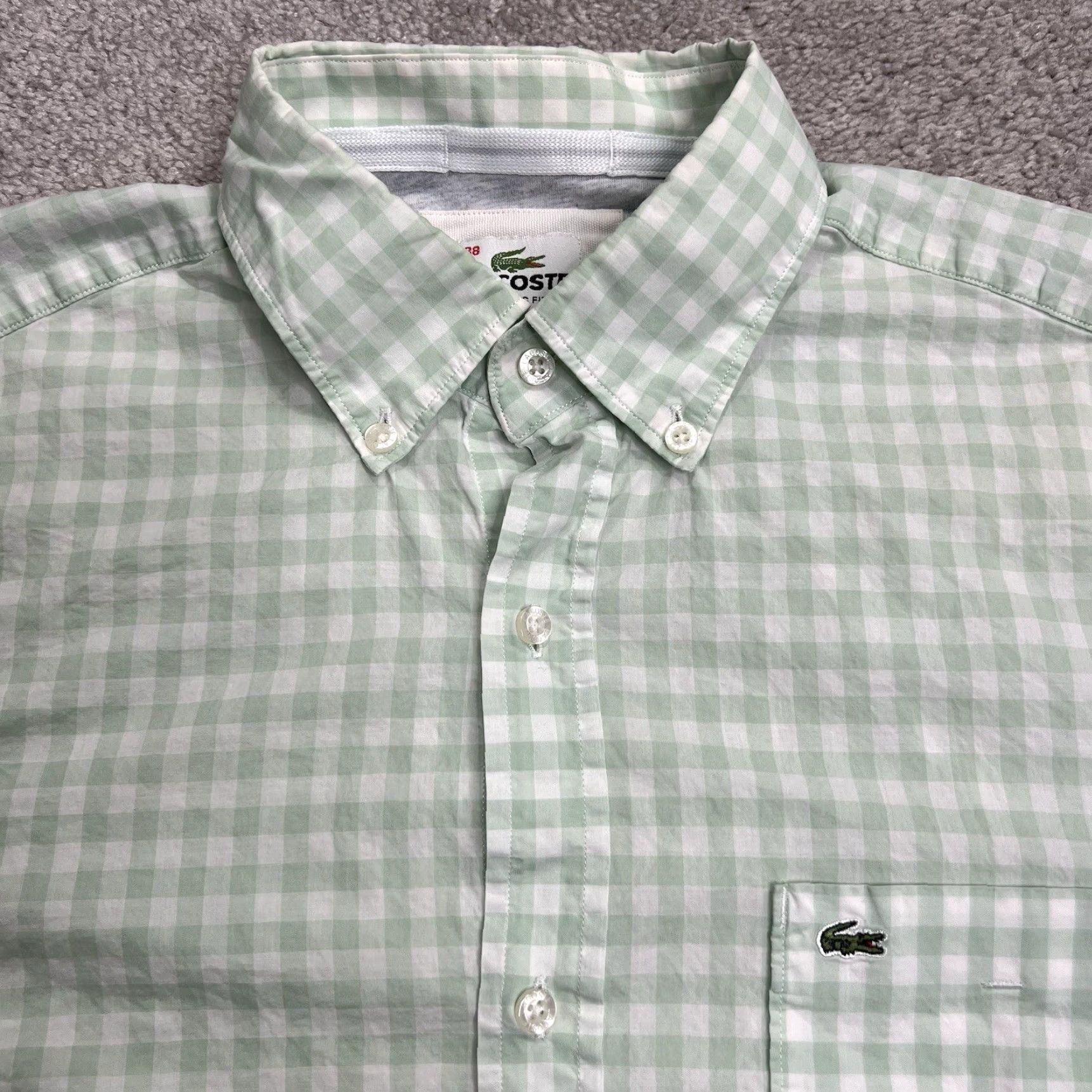 Lacoste Lacoste Shirt Men’s 38 Large Green White Check Button-Down Cotton Pocket Preppy Lightweight Shirt Size US L / EU 52-54 / 3 - 2 Thumbnail