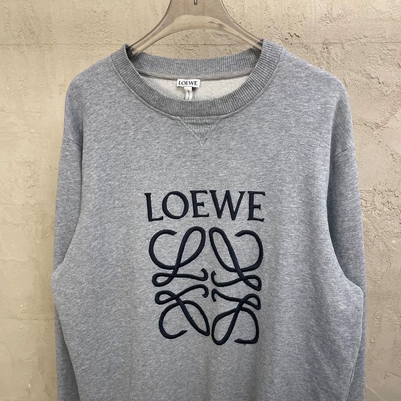 Loewe LOEWE Gray classic style round neck hoodie with large embr Size L / US 10 / IT 46 - 3 Thumbnail