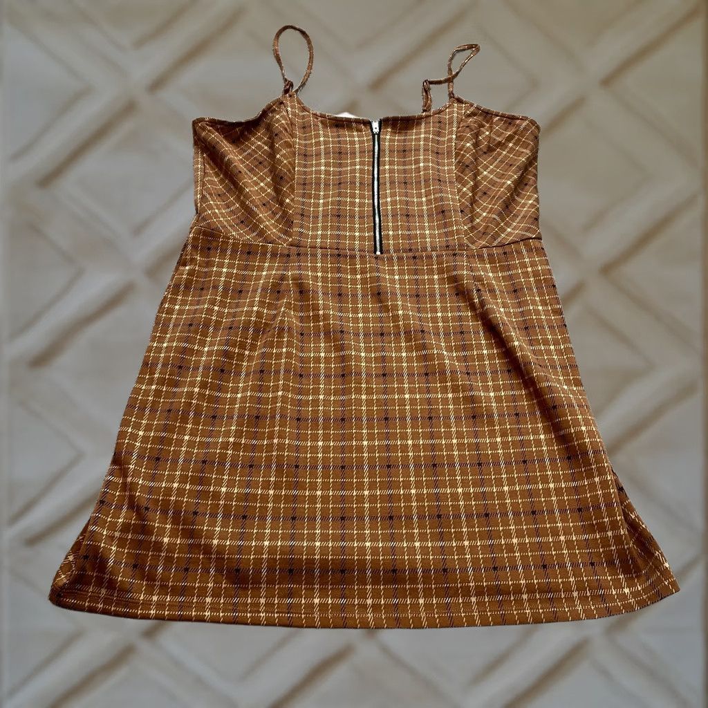 Vintage No Boundaries Midi Dress Women's Large Brown Plaid Tank - Size 3XL - Zip Up Size XXL / US 16-18 / IT 52-54 - 1 Thumbnail