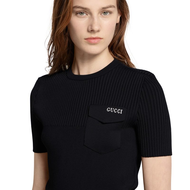 Gucci o1B3y1r0526 Rib Fabric Top Sweater With Intarsia in Black Size XS / US 0-2 / IT 36-38 - 5 Thumbnail
